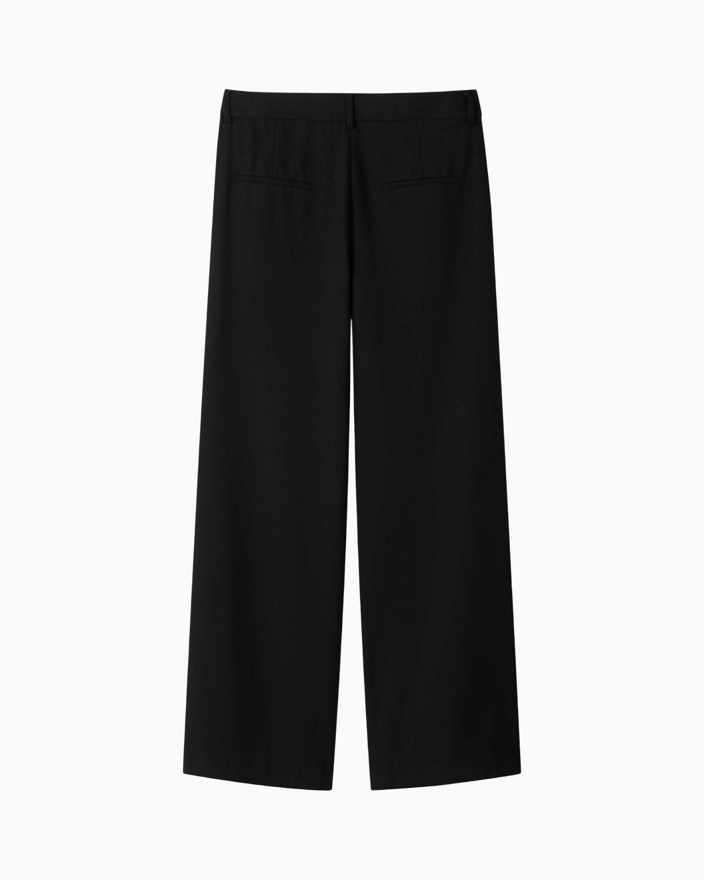 broek, broeken, zwart, wijd uitlopende, achterzakken
