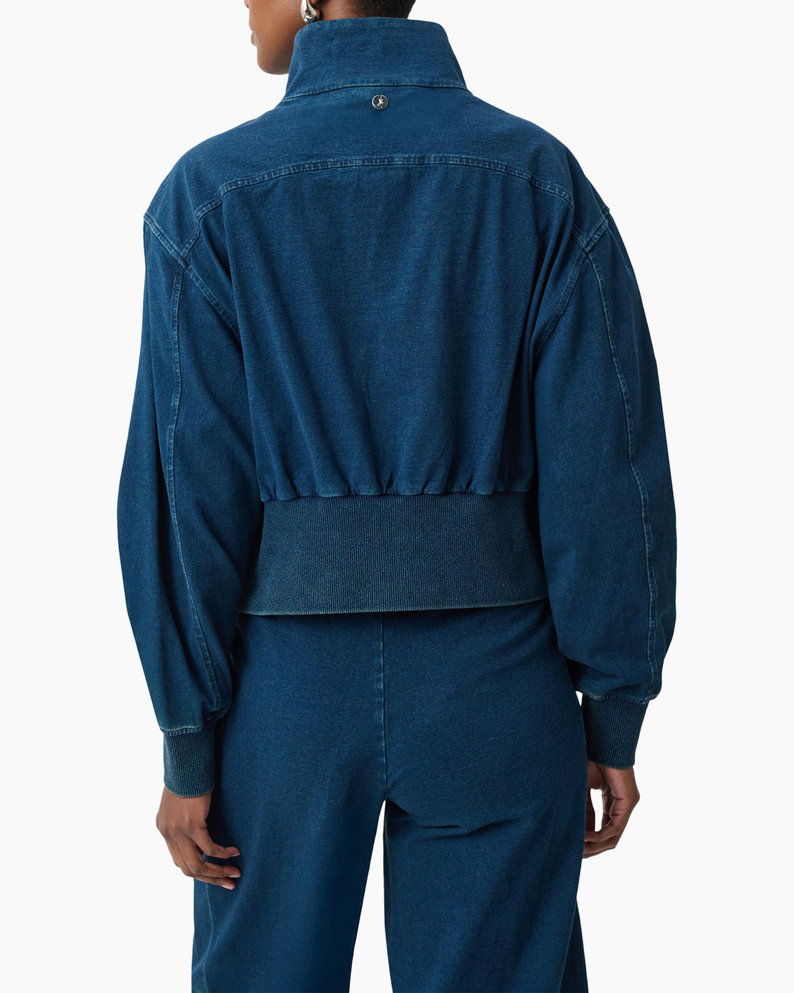 denim, jasje, Rits, hoge kraag, ribgebreide zoom