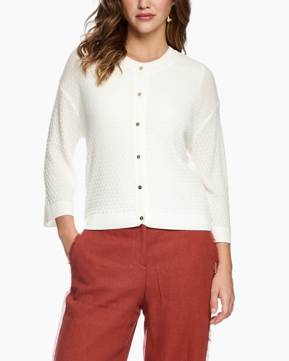 cardigan, crepe-knit, white, button-down, long-sleeve