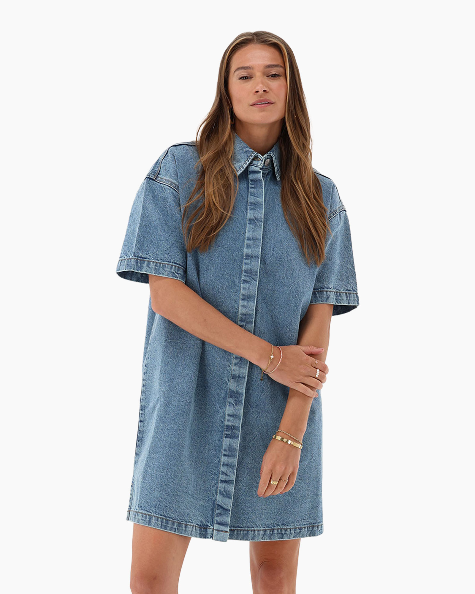 Denim Jurk Blauwe Kleding Dames My Jewellery Jurk Denim Dress - Main Image
