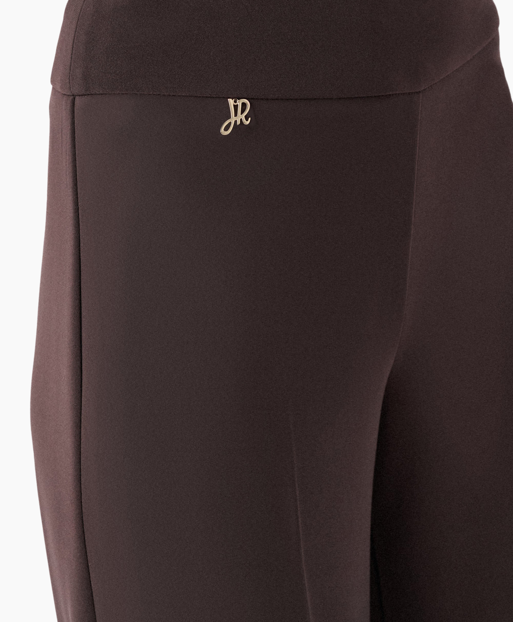 broek, pantalon, bruin, effen, voorzijde-merklogo