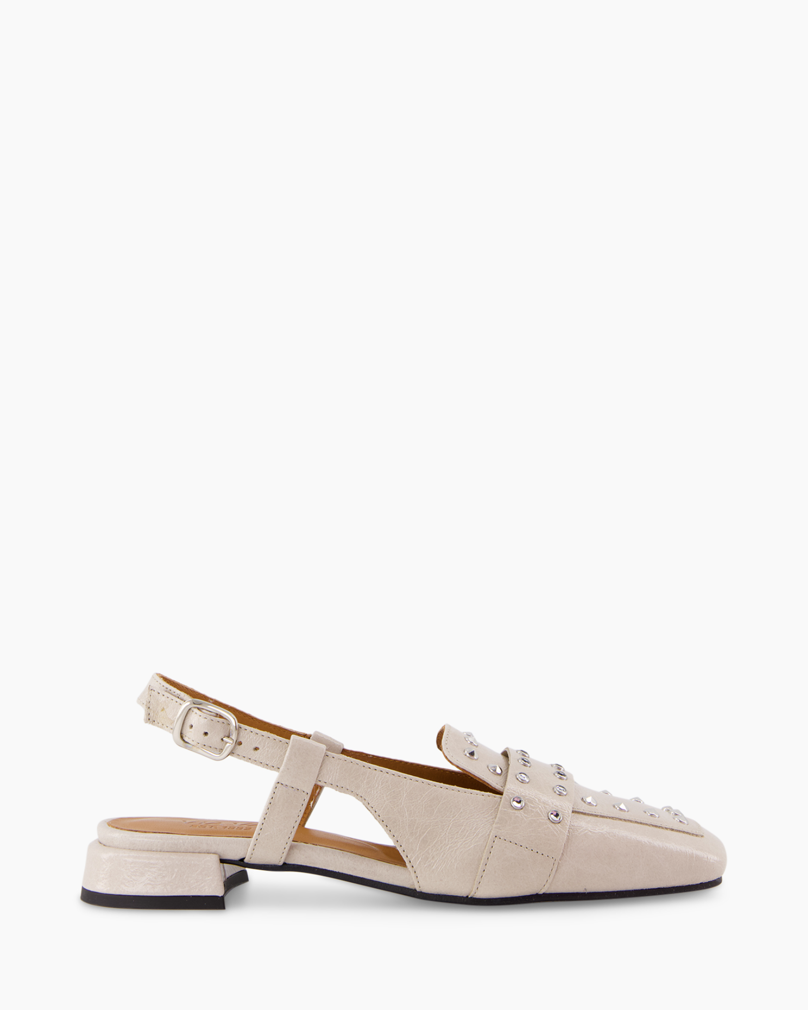 sandalen, platte, beige, enkellaarzetsel, studs/spikes