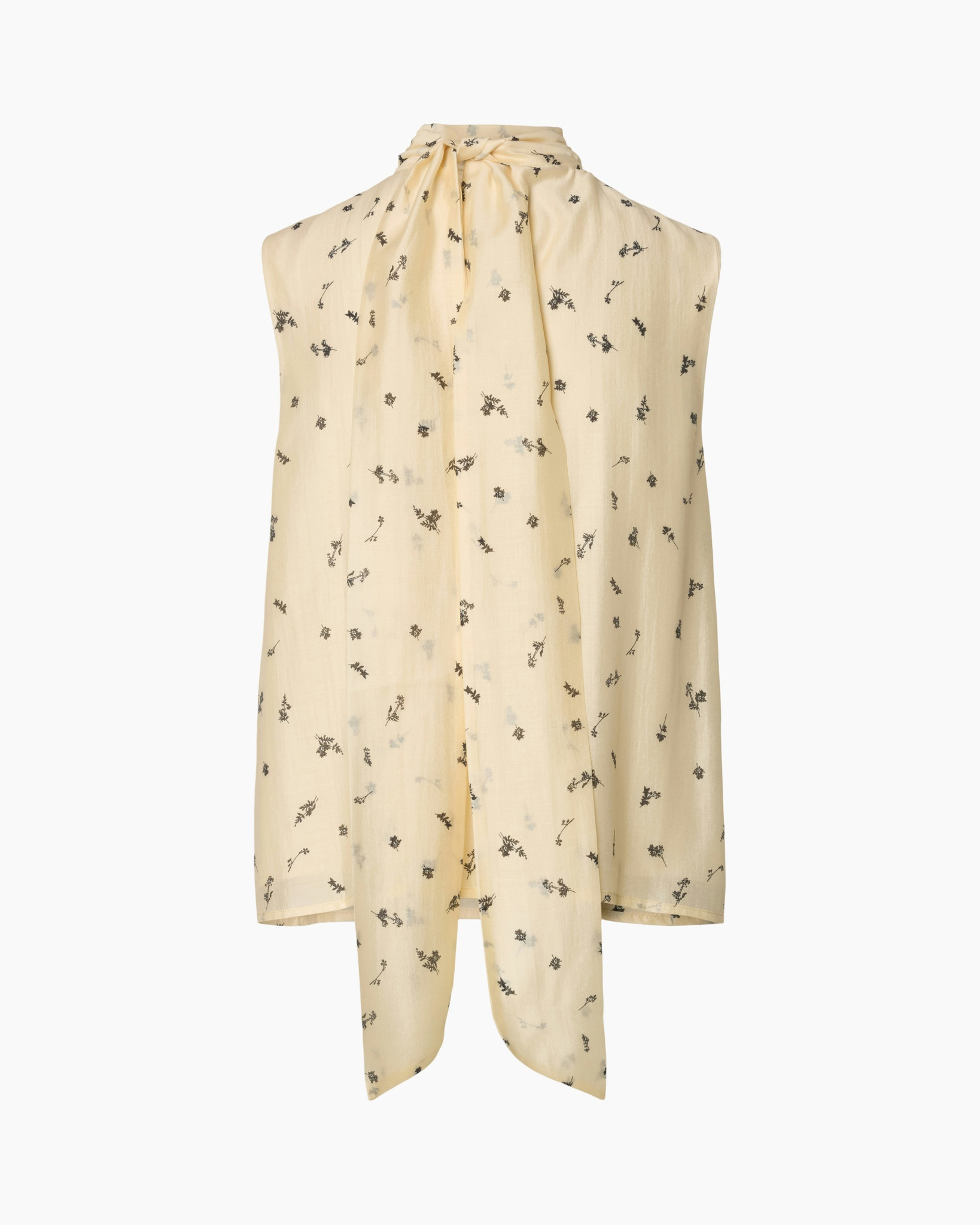 top, sjaal, beige, bloemig, geknoopt