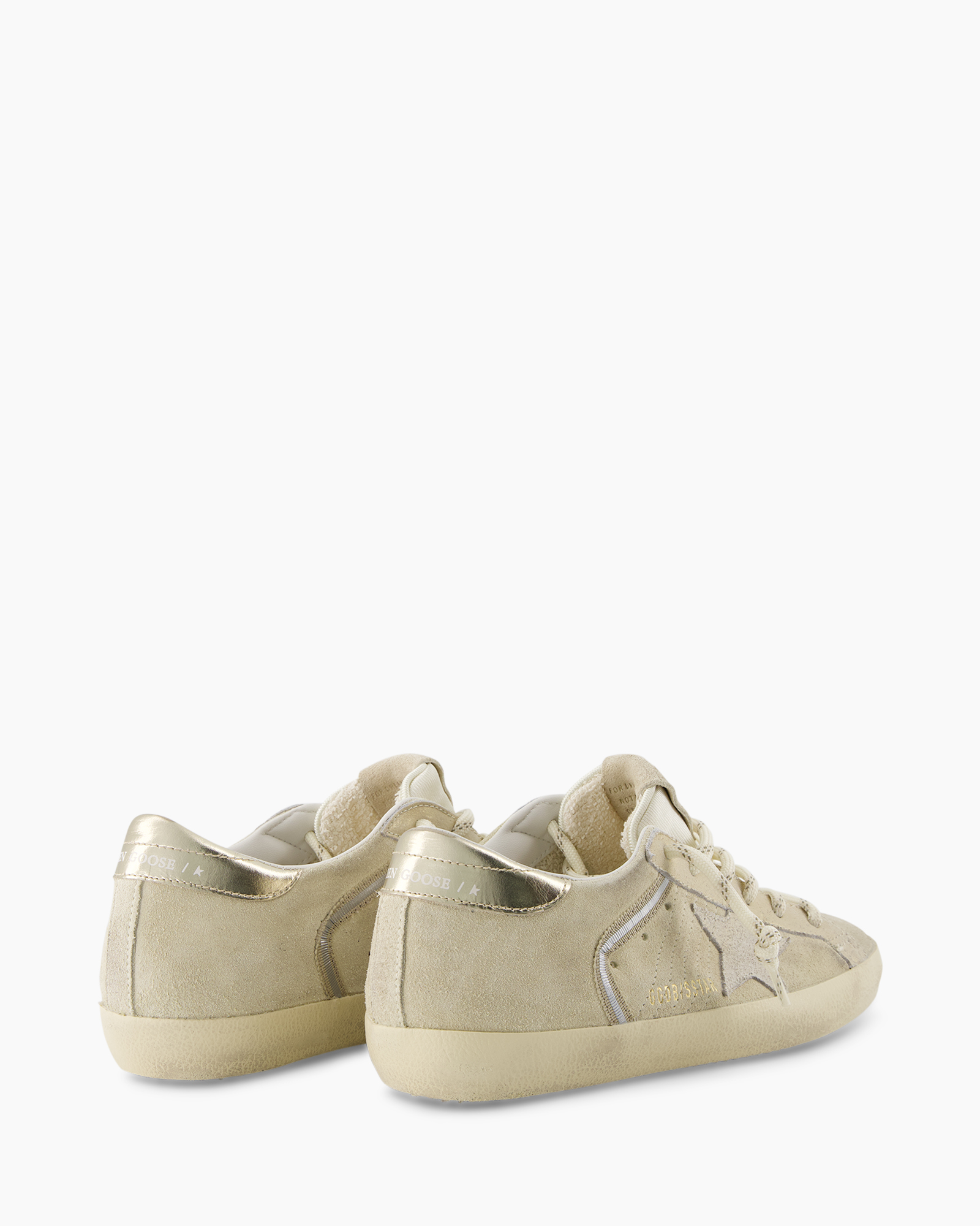 sneakers, beige, suede, laag profiel, gouden accent