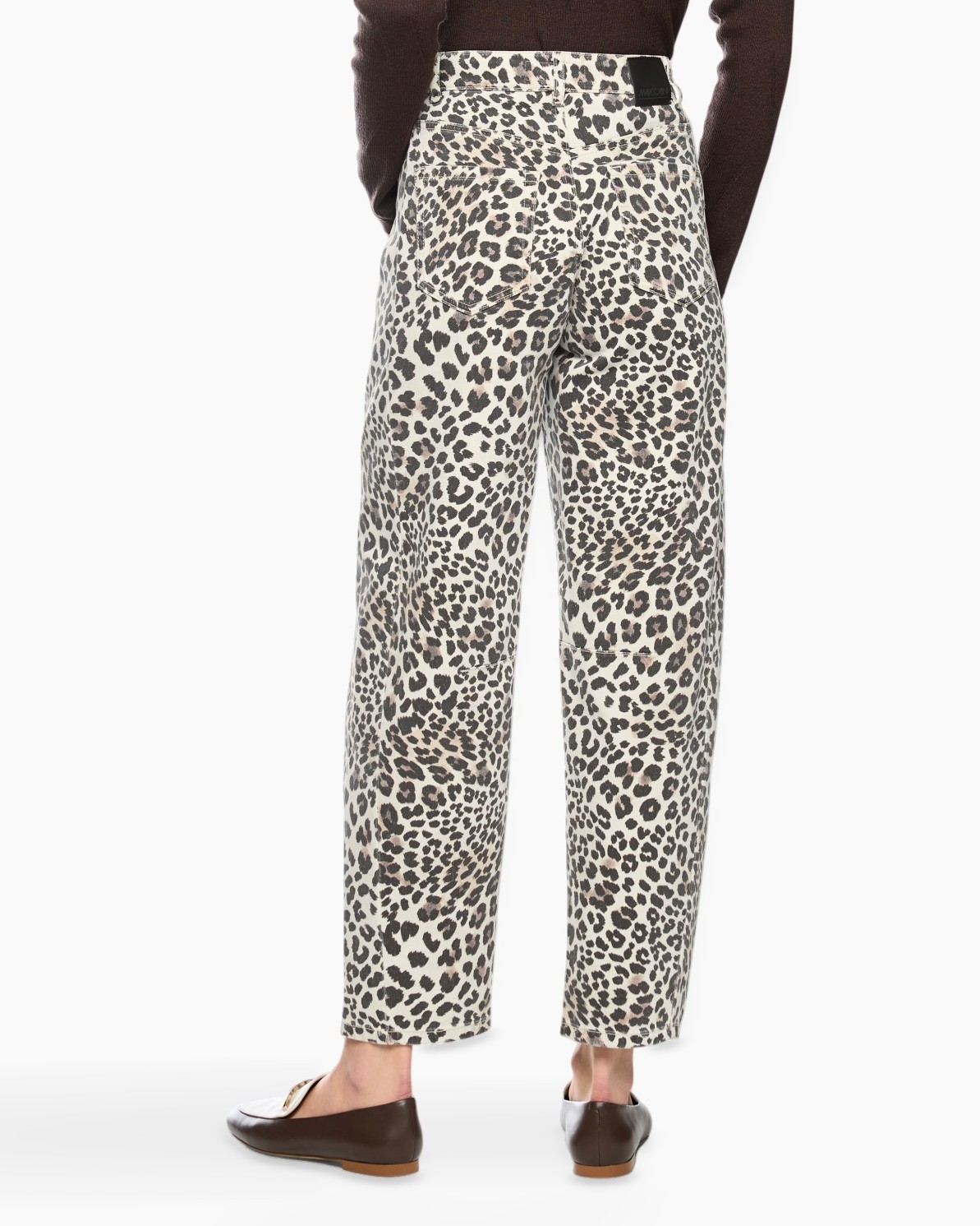 leet print, broek, wijd vallend, enkellengte, neutraal beige