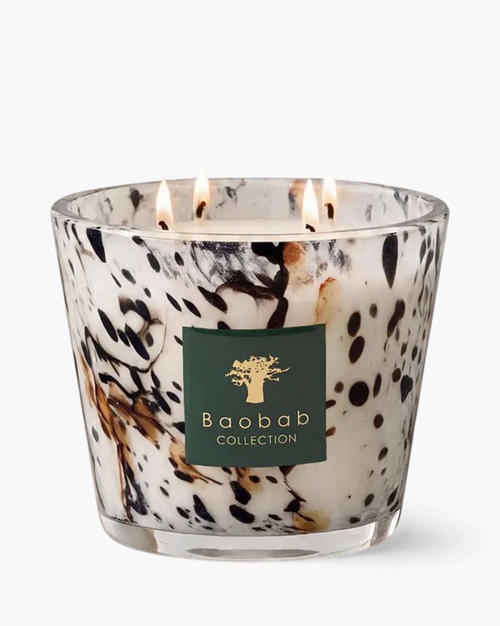 geurkaars, glazen kaars, marmeren patroon, wit zwart, Baobab Collection