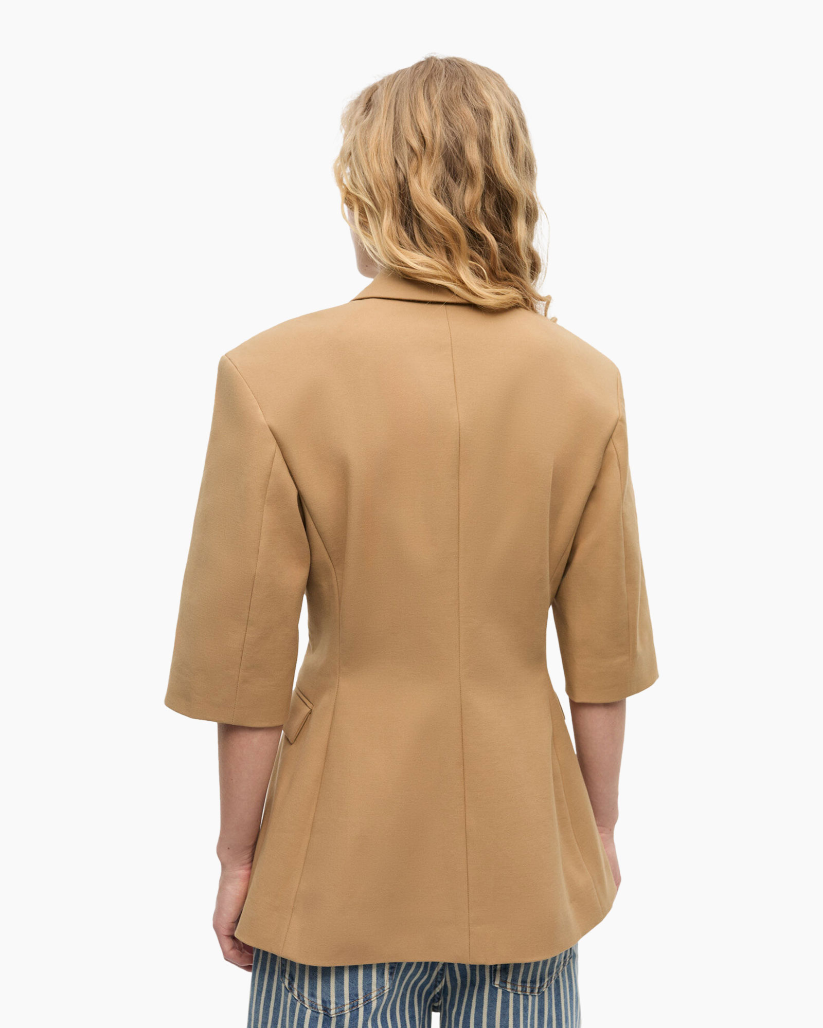 Blazer Heavy Cotton Tailoring 3/4 Sleeve Licht Bruin