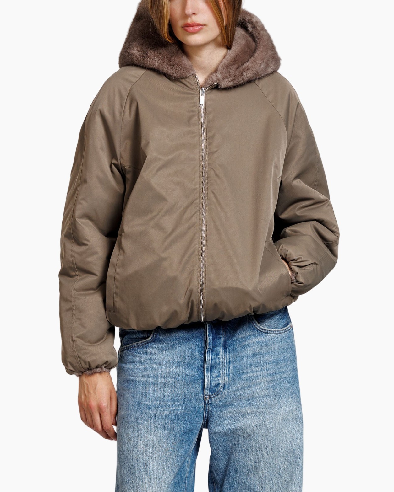 jas, pufferjas, kapmuzel, taupe, nep±fur kap