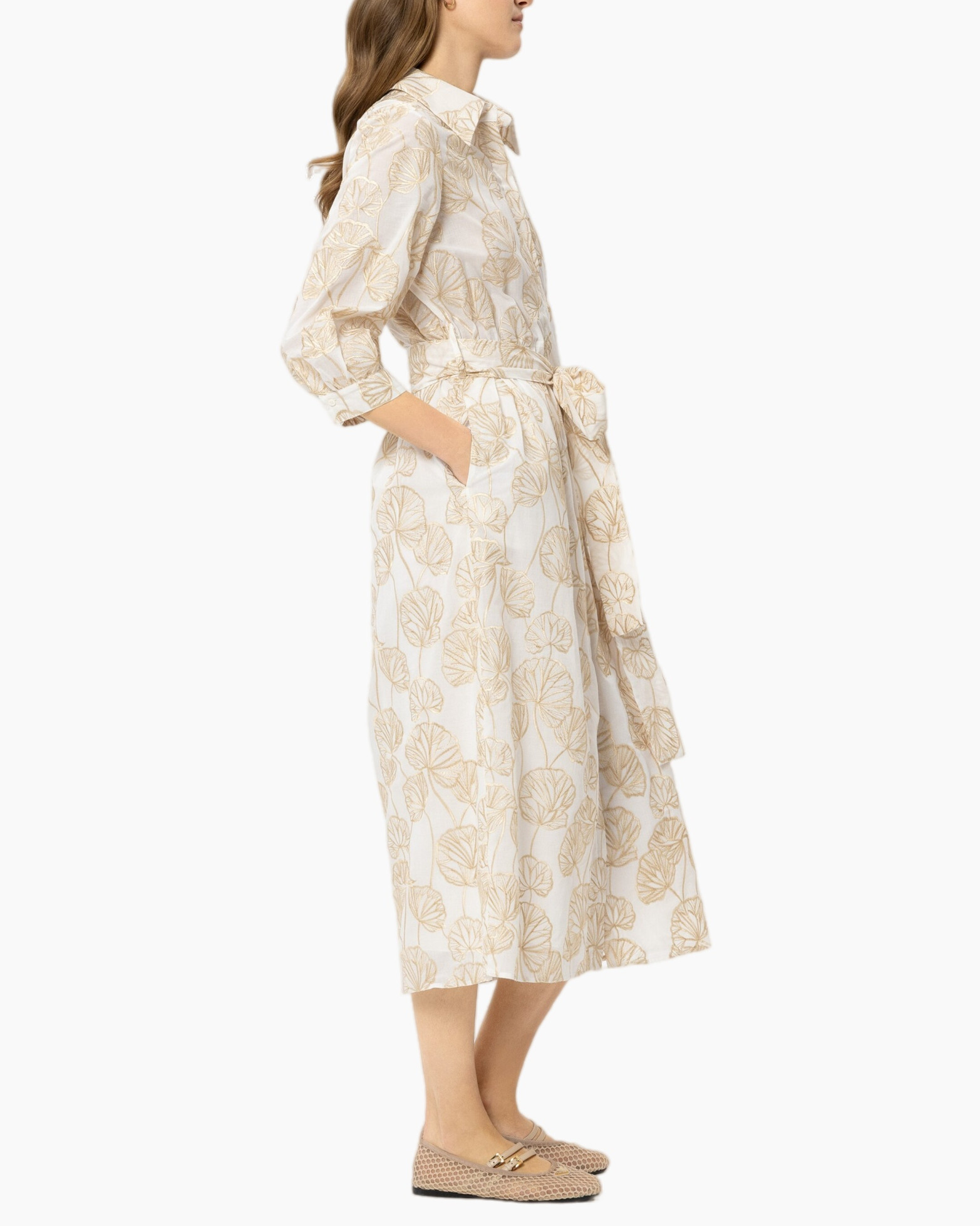 jurk, lange jurk, linnen, crème, blad patroont