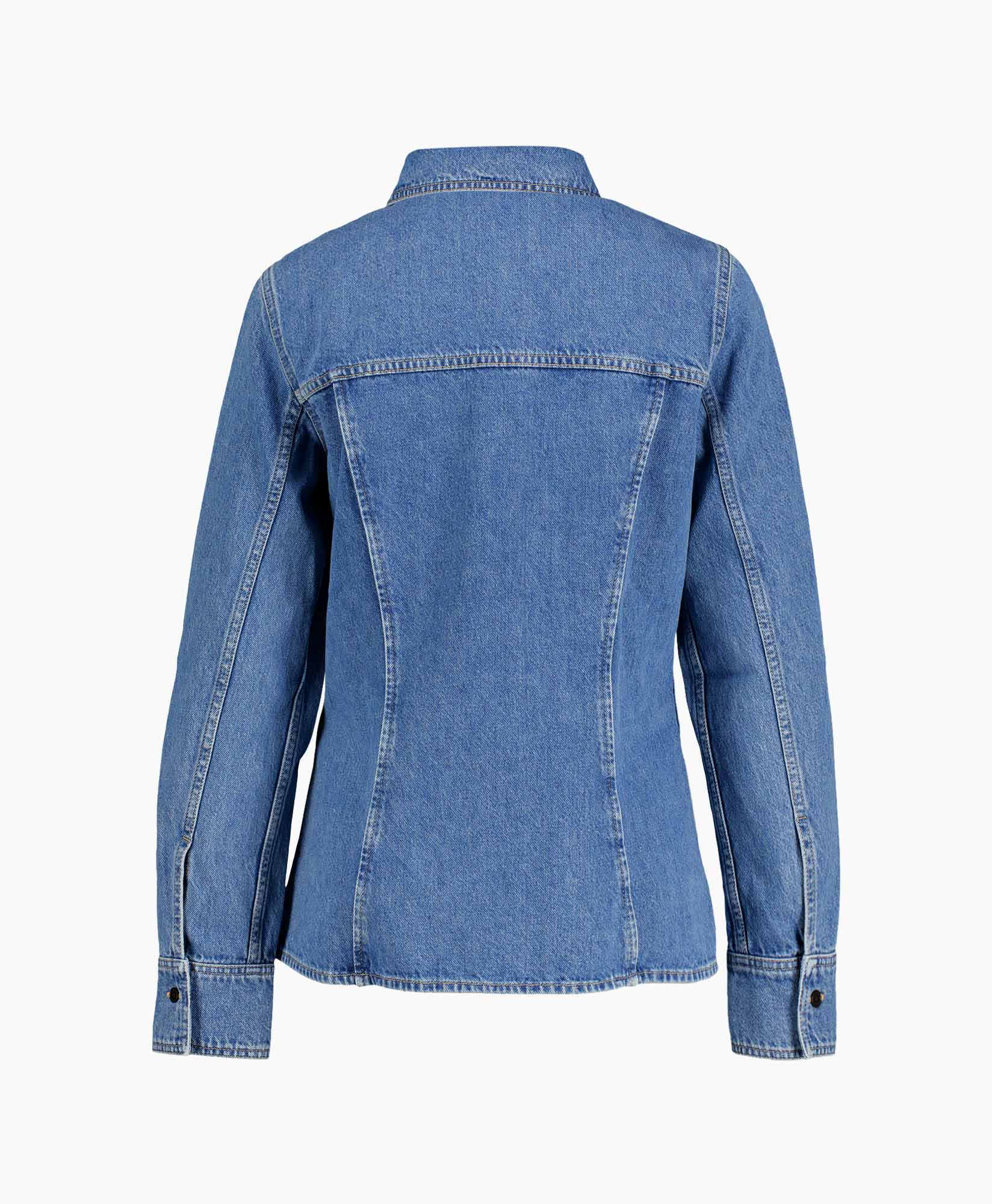 denim, jas, blauw, lang-sleeve, knopen-down