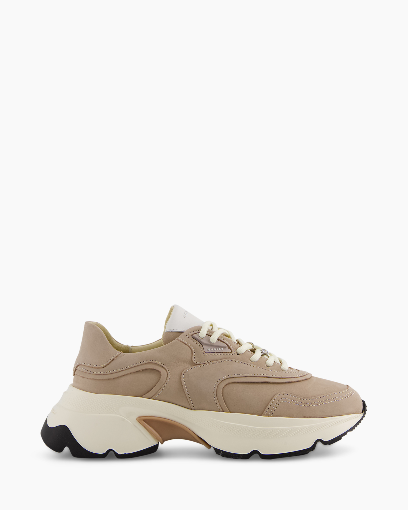 sneaker, beige, dikke zool, leer, veters