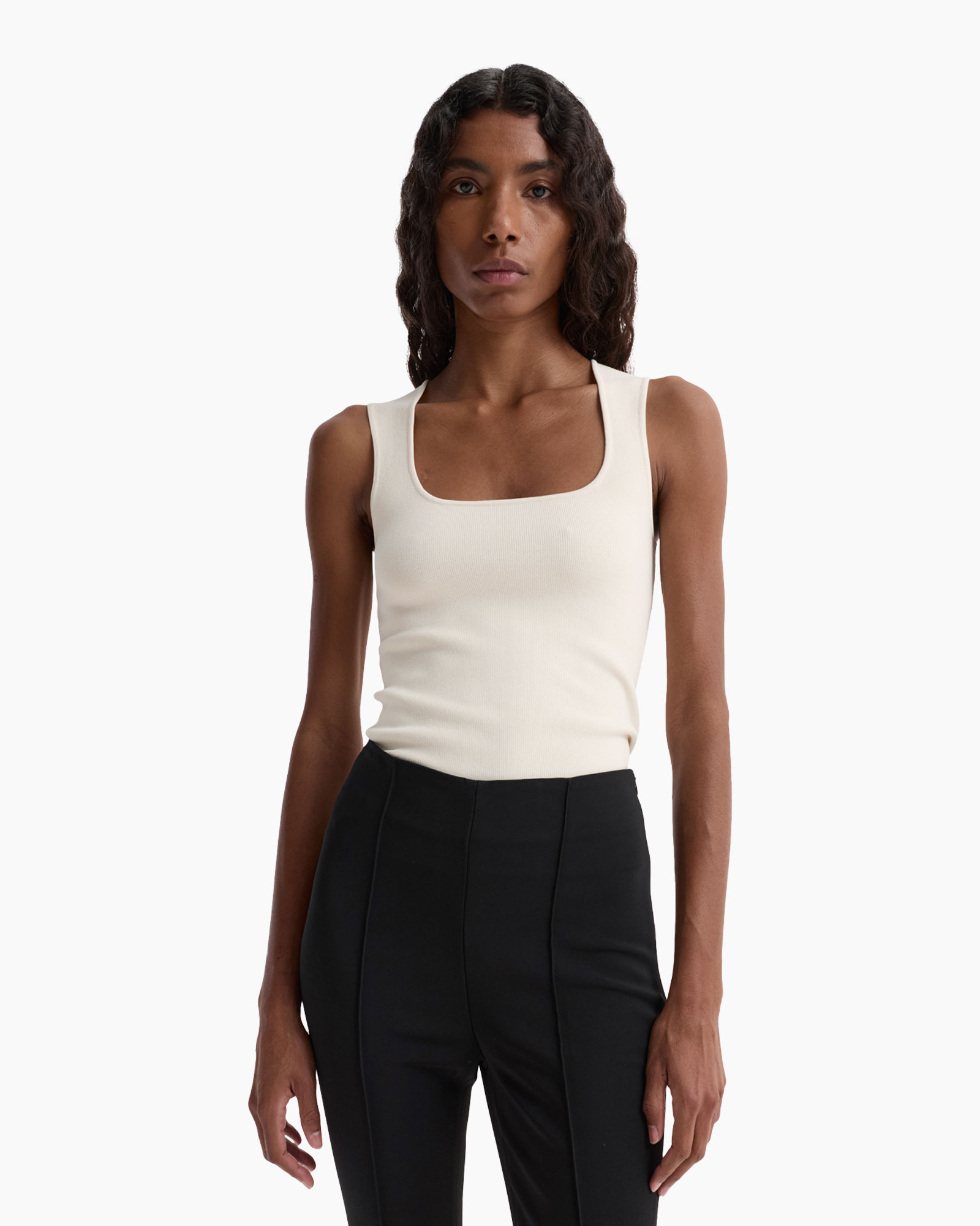 tanktop, mouwloos, crème, katoenen, lichaamsvormend