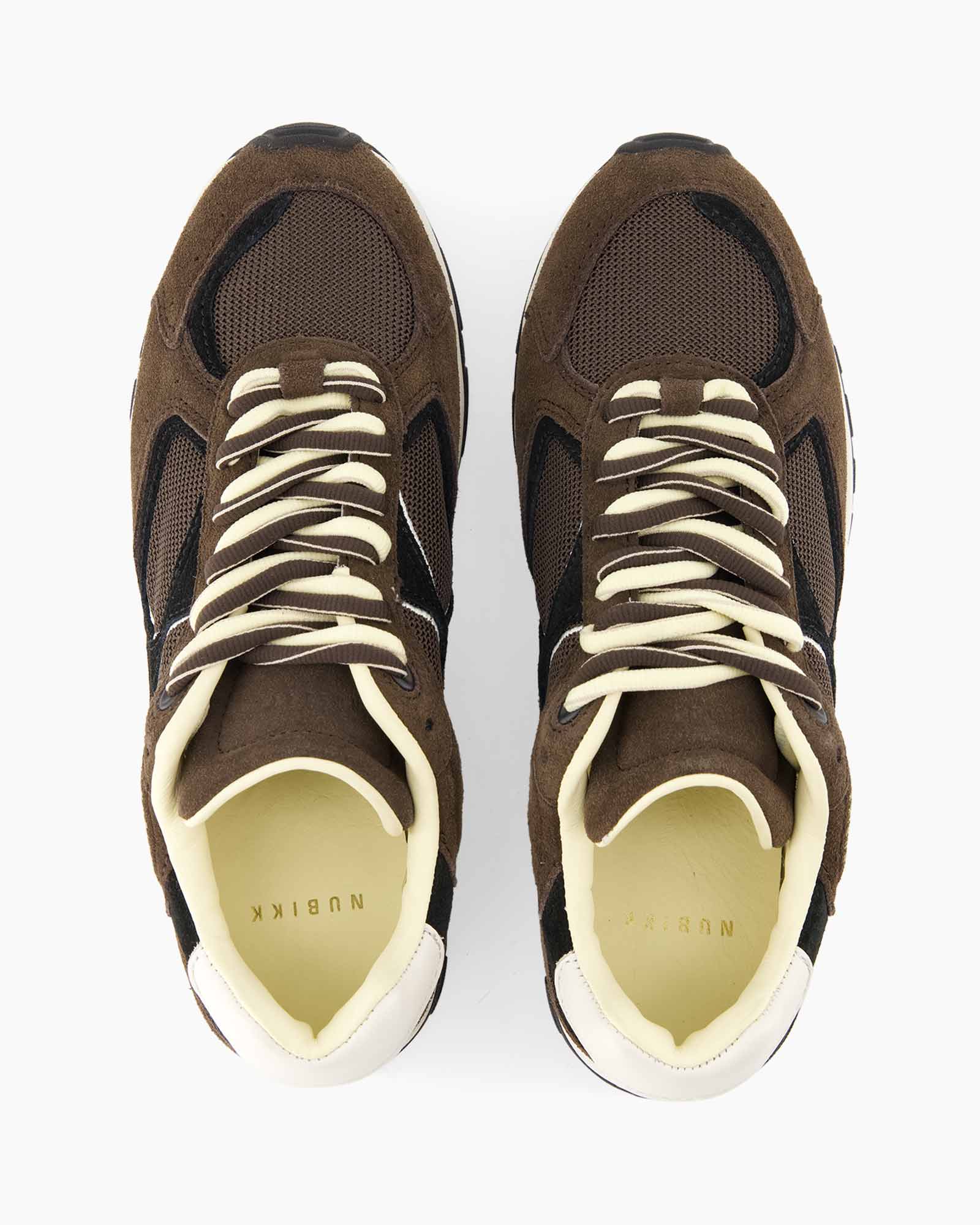 sneakers, bruin, veters, gaas, hoog-model