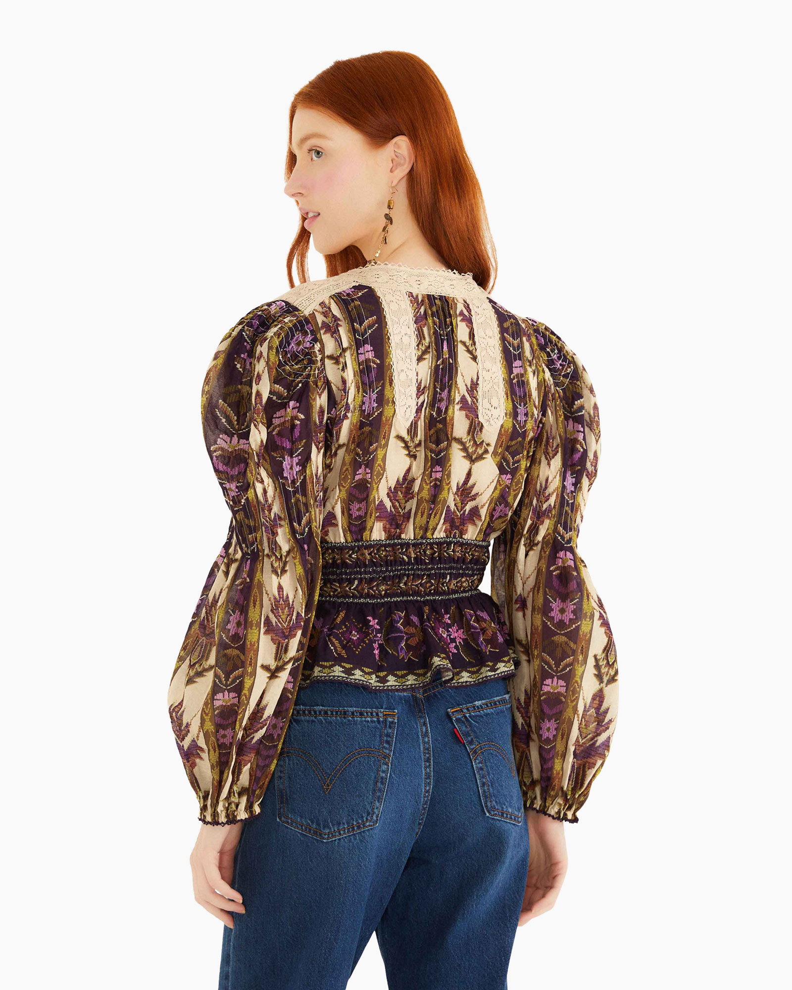 Blouse Embroidered Tapestry Long Sleeve Zand