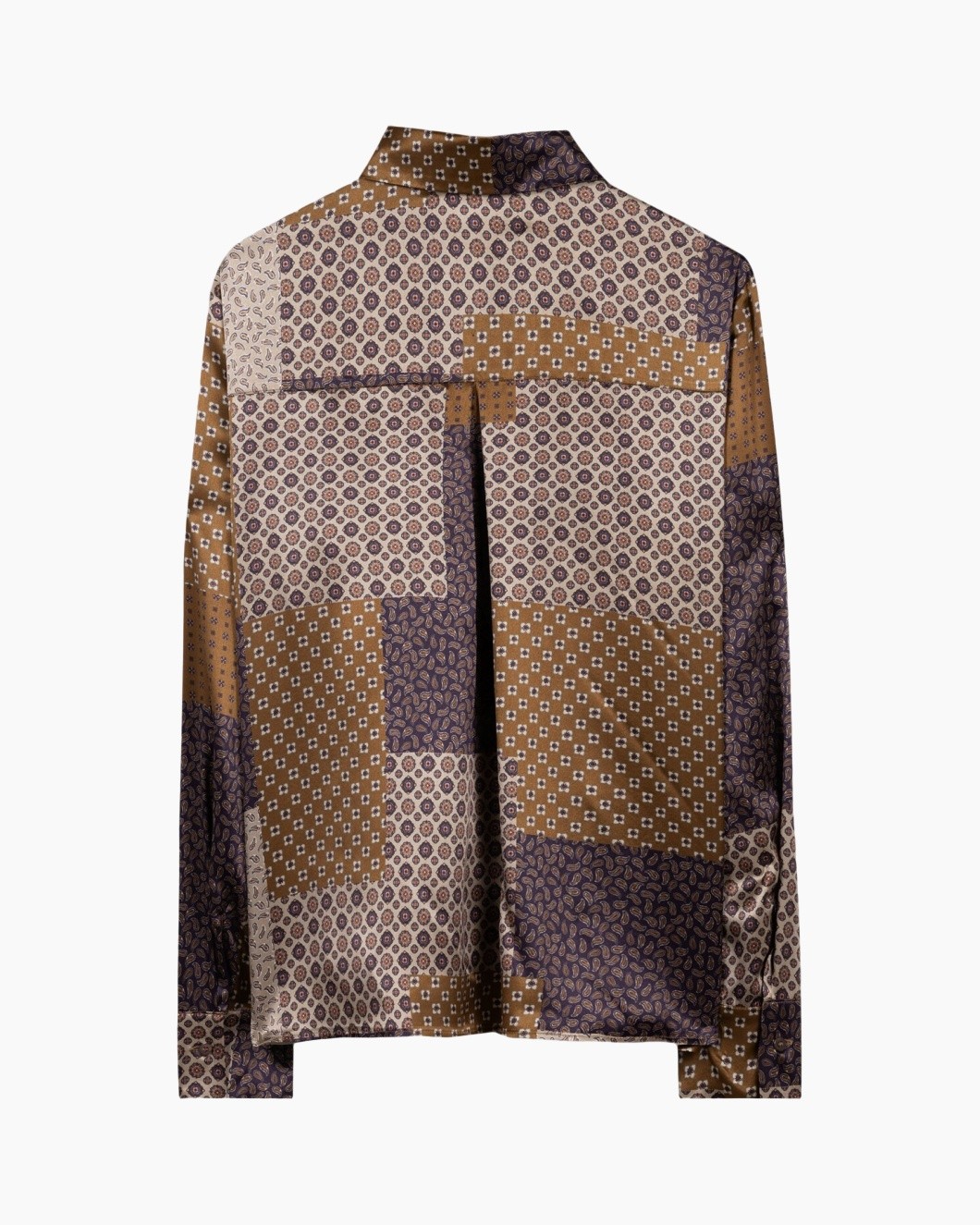 shirt, patchwork, lang-sleeve, patroon, kraagloos