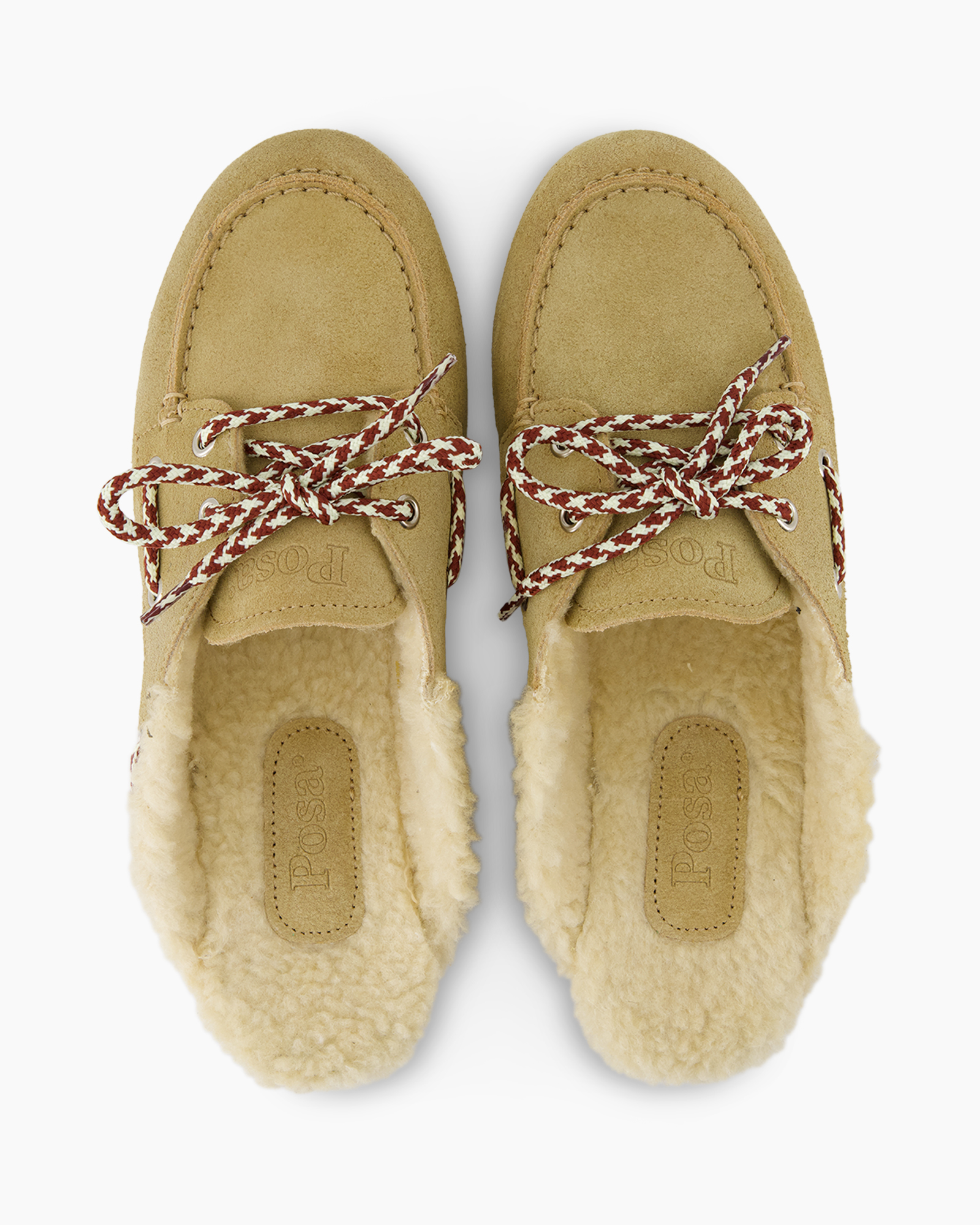 mocassins, sloffen, tan, suède, gevoerd