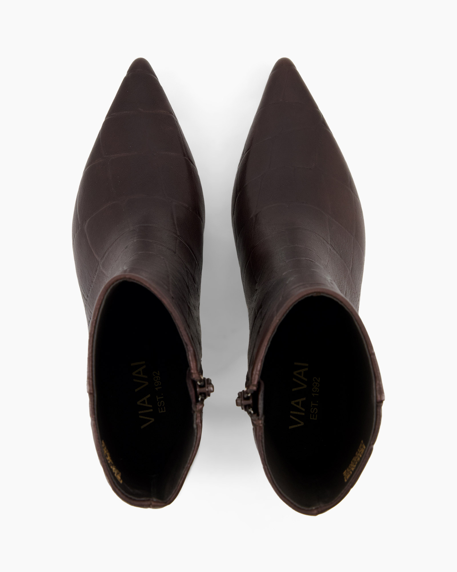 ankle boots, bruin, leer, puntige teen, rits sluiting