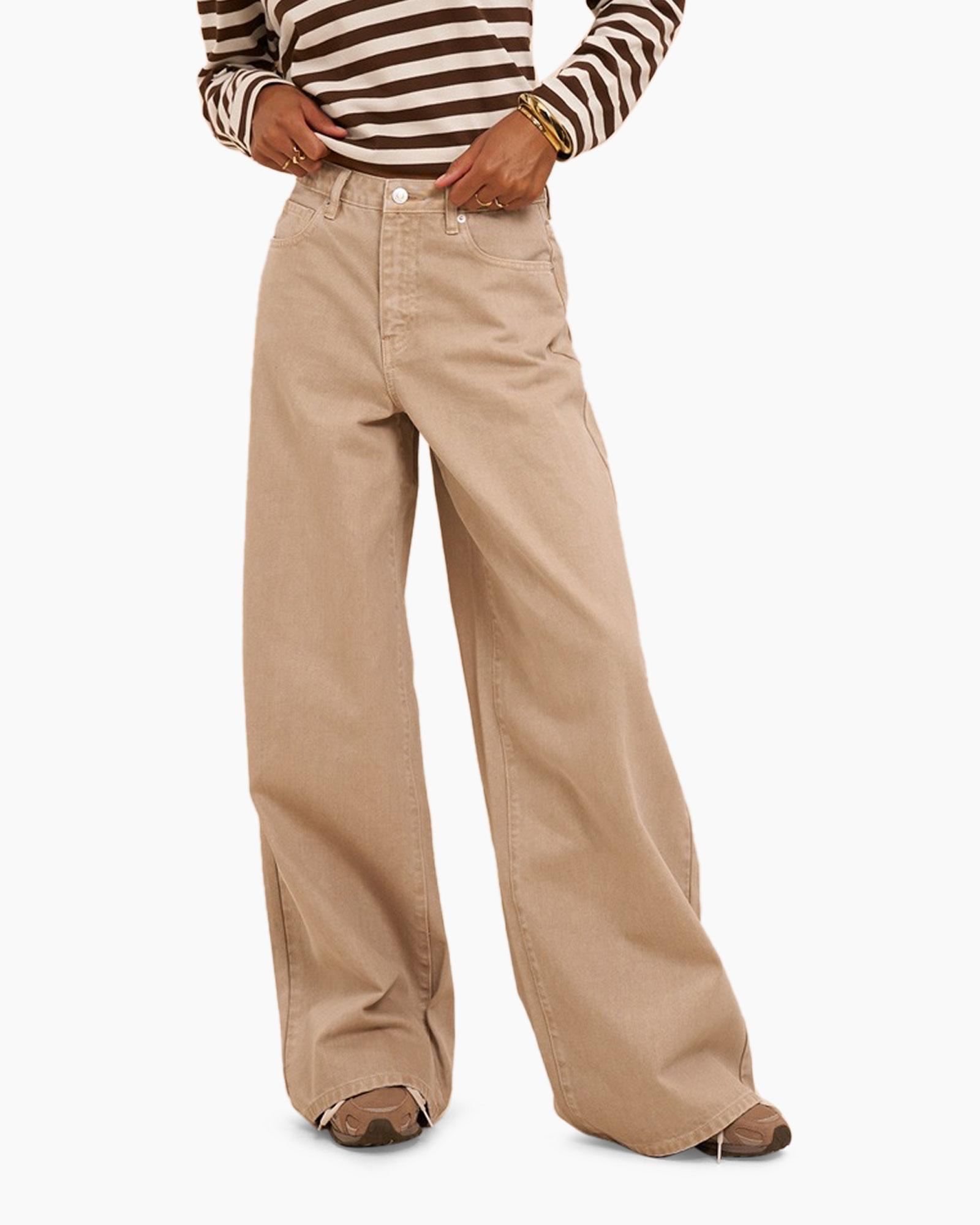 broeken, wijd uitlopend, beige, lening, broek