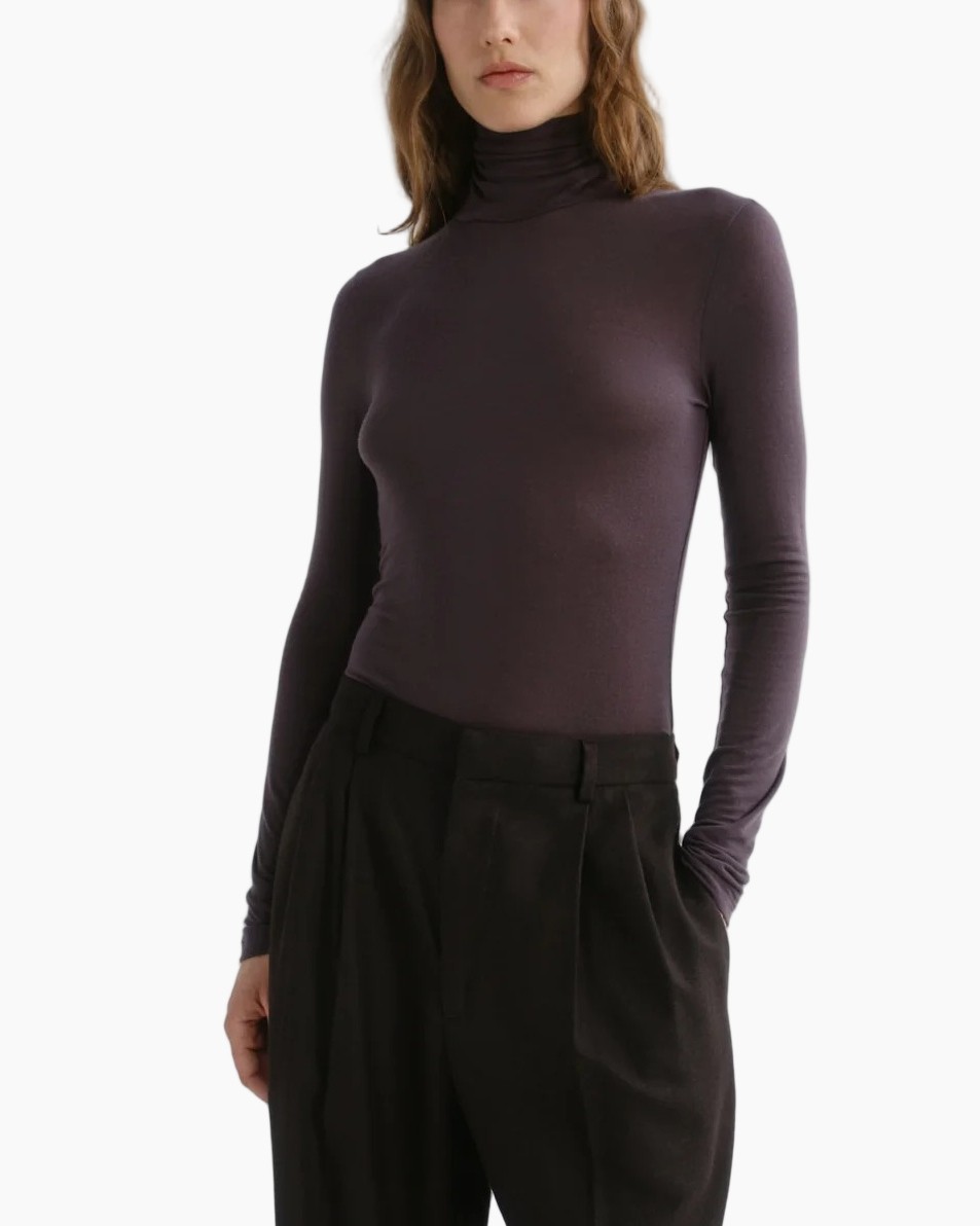 turtleneck, lange mouw, paars, breipunt top, top