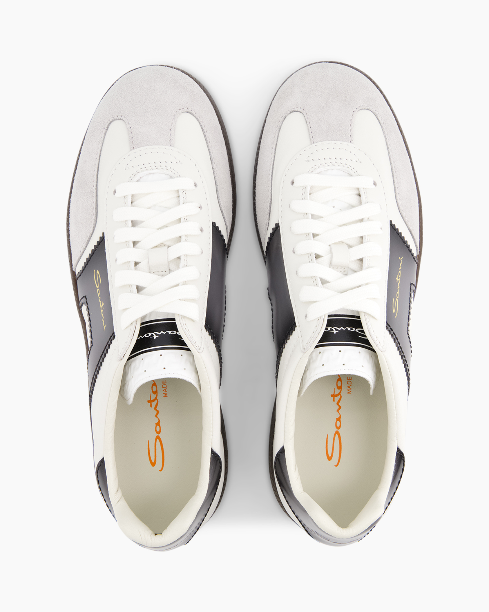 sneakers, paar, wit, grijs, veters