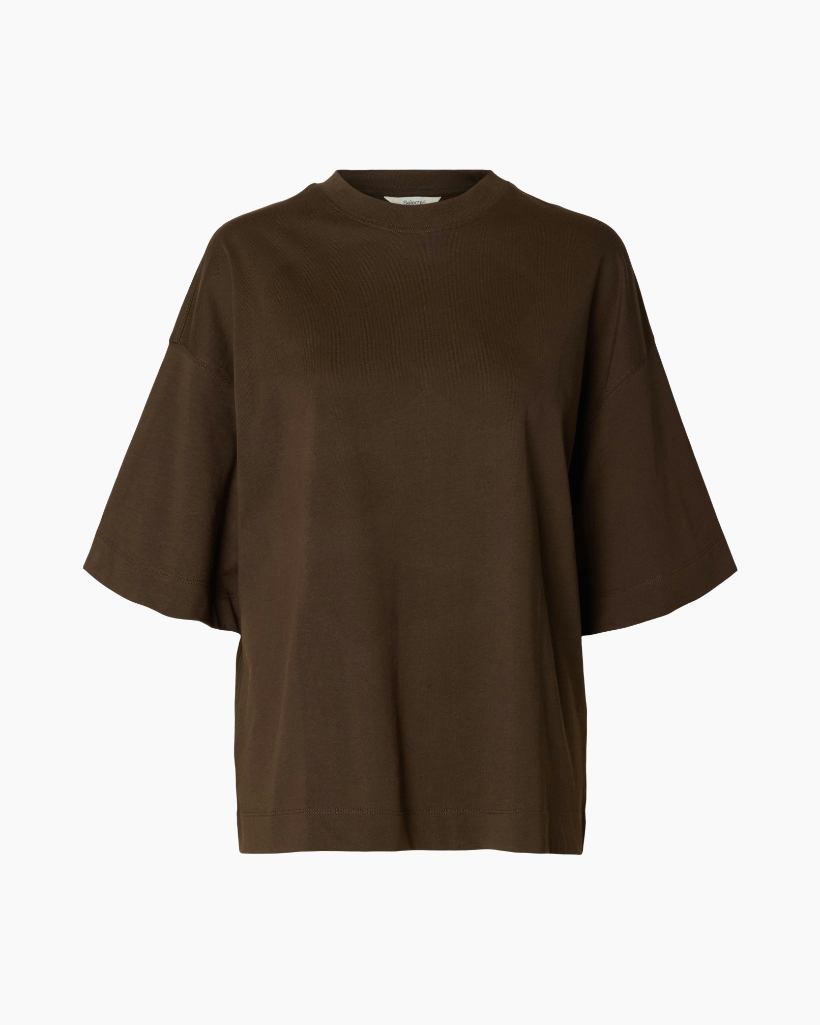 eiker?, bruin, oversized, korte mouw, kraagloze?