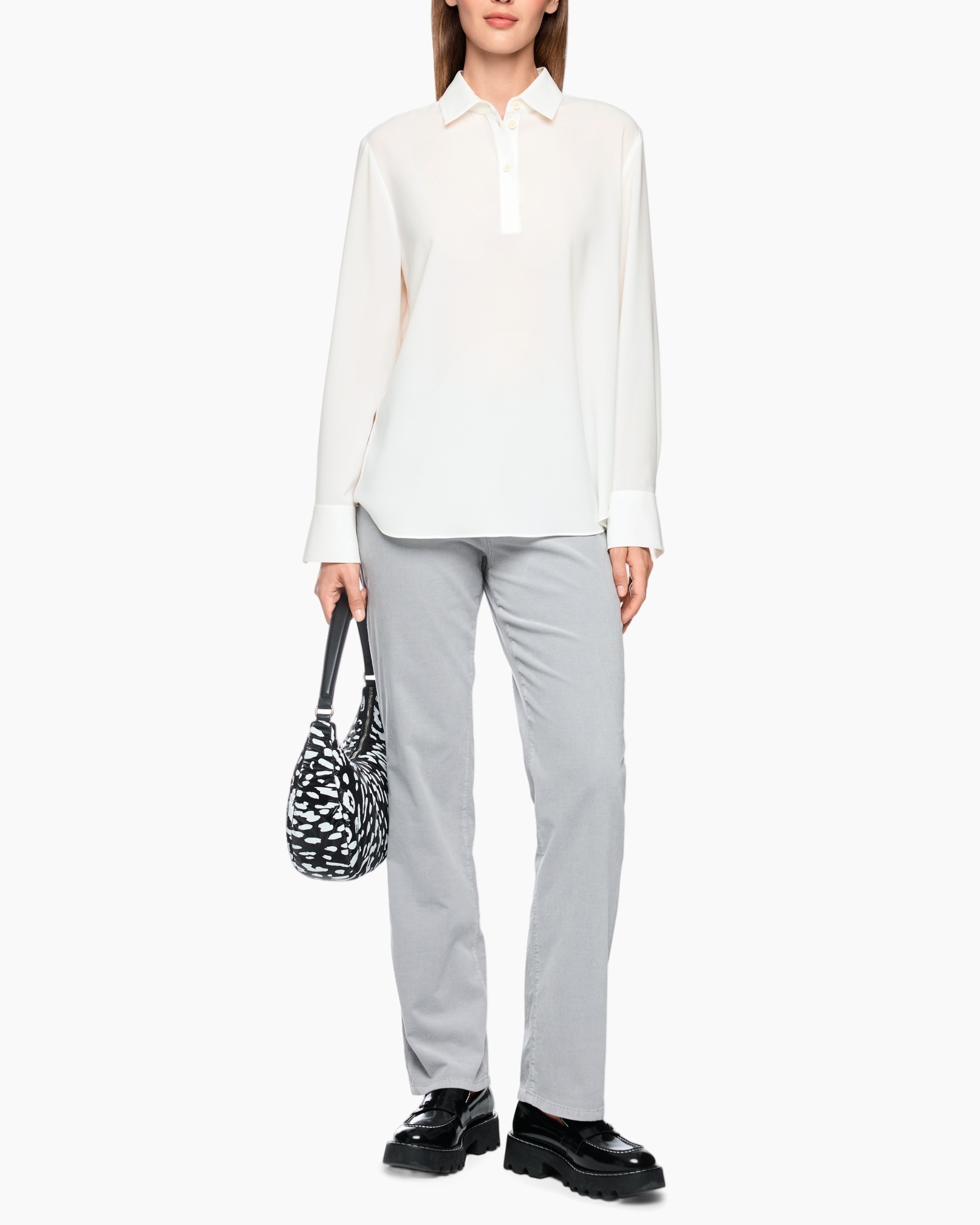 blouse, lange mouwen, gekraagd, wit, polo