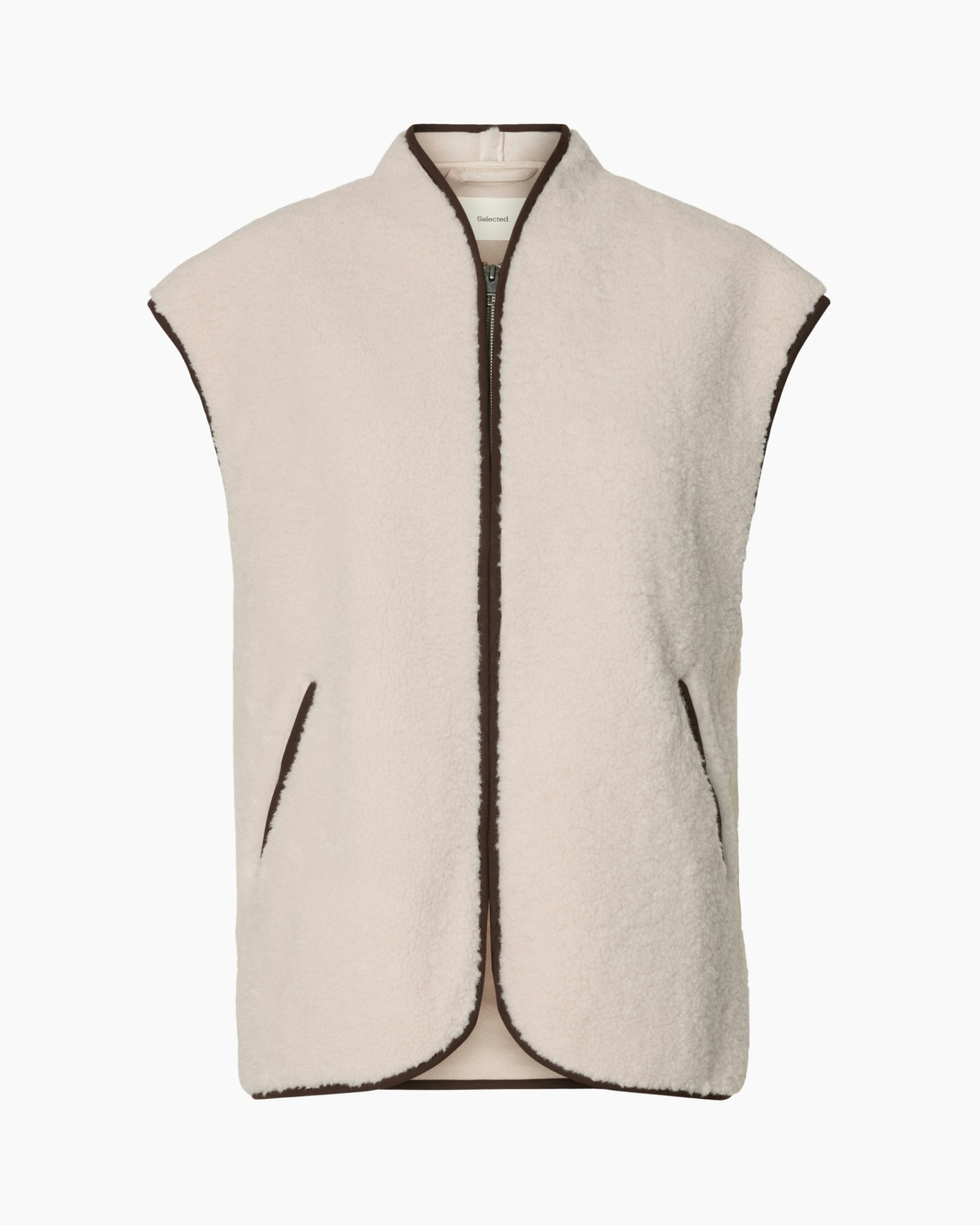 vest, mouwloos, fleece, rits, crème