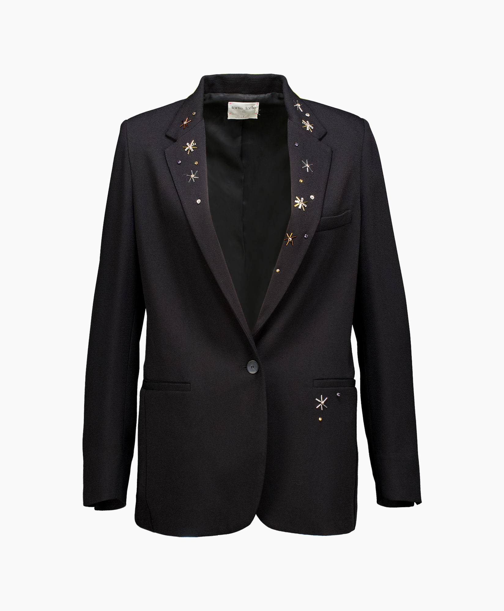 Blazer Viscose Chic Sabl' Crystals Embroidery Zwart