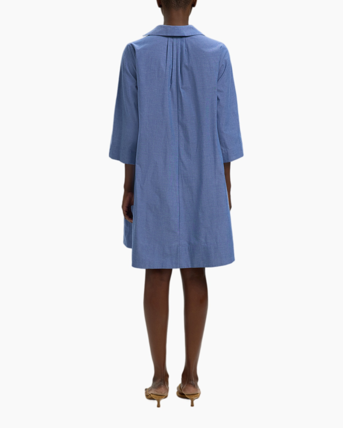 linnen, blauw, hemdjurk, knielengte, 3/4-mouw