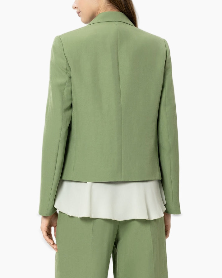 groene broekpak, blazer, notch-kraag, twee knopen, zakken