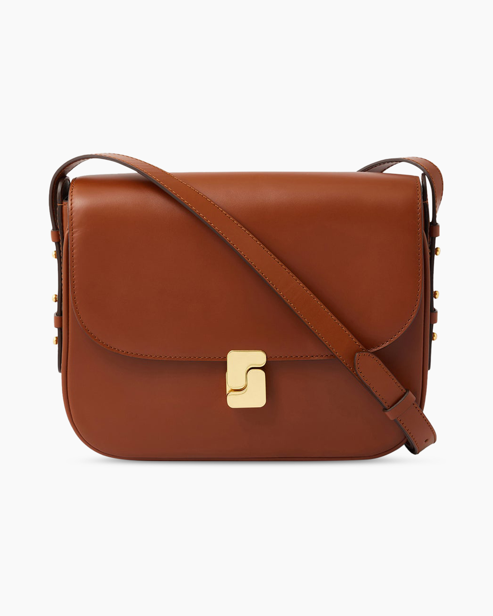 handtas, schoudertas, bruin, leer, goudkleurig hardware