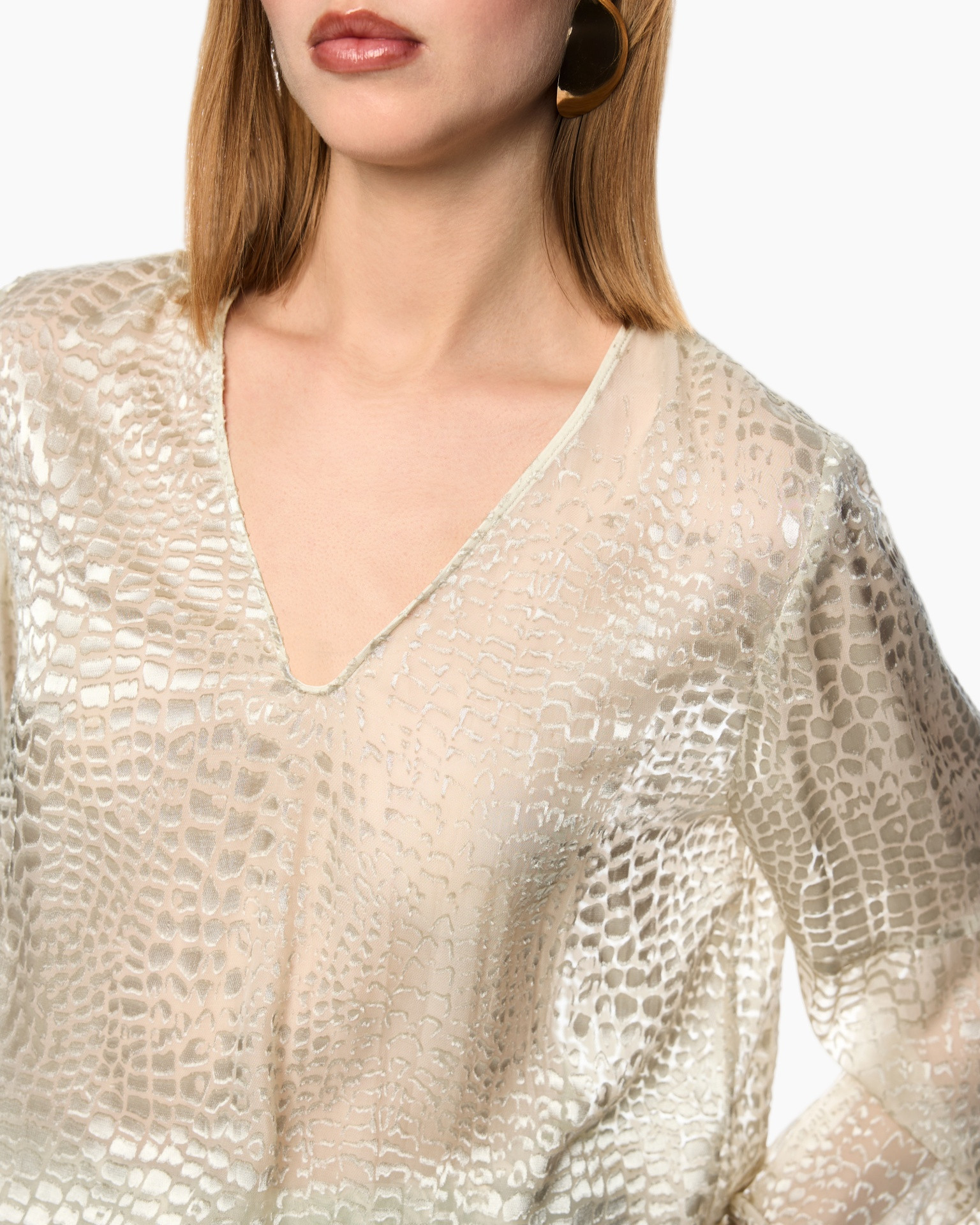 top, blouse, v-hals, polyester, dierencode