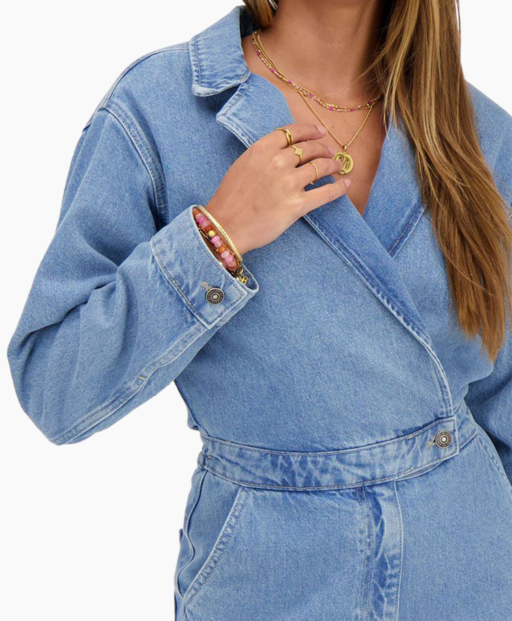 Jumpsuit Denim Jumpsuit Met Reverskraag Blauw