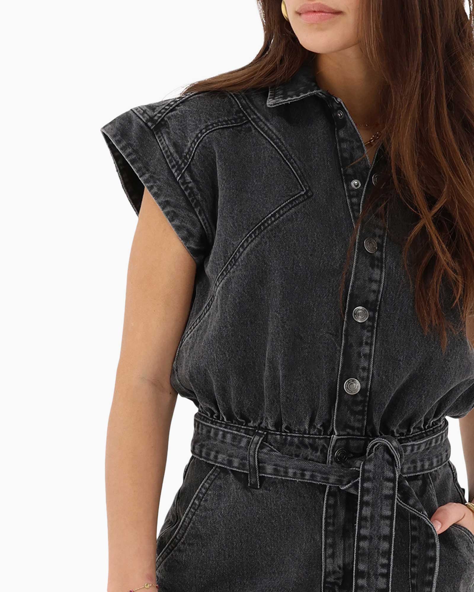 Jumpsuit  Denim Playsuit With Wide Shoulder midden grijs