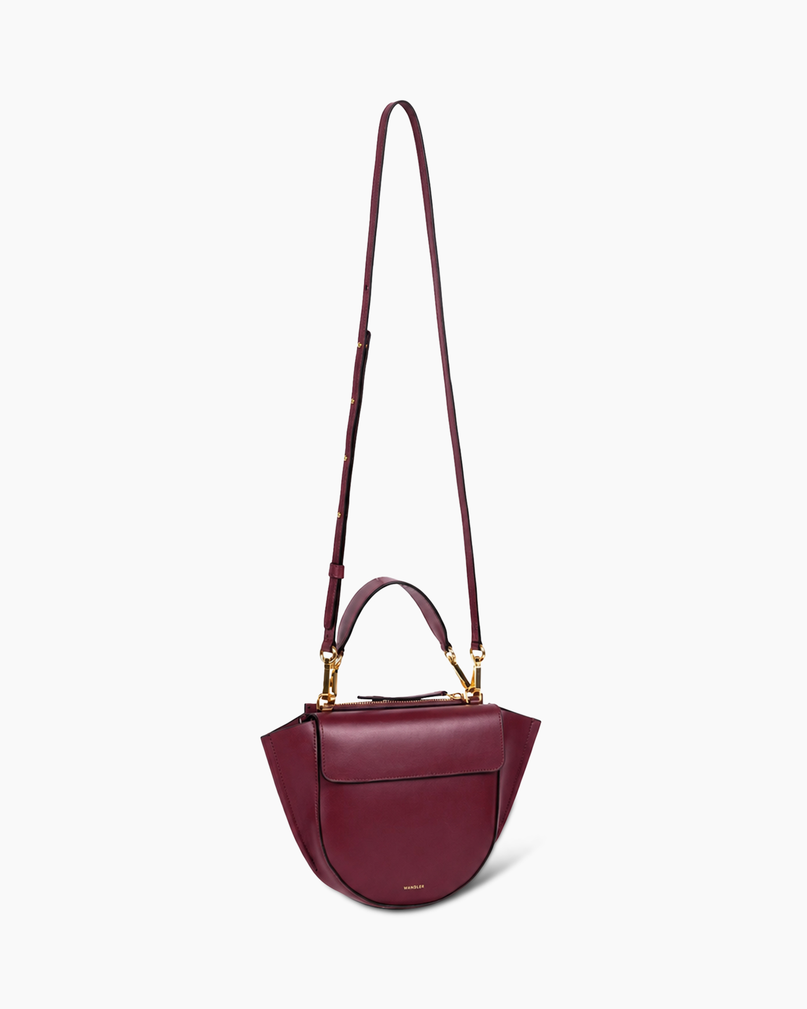 handtas, crossbody, bordeaux, leer, goud hardware