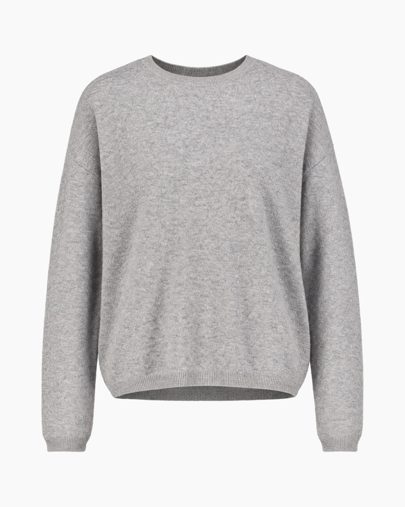 sweater, rondhals, grijs, brei, langemouw
