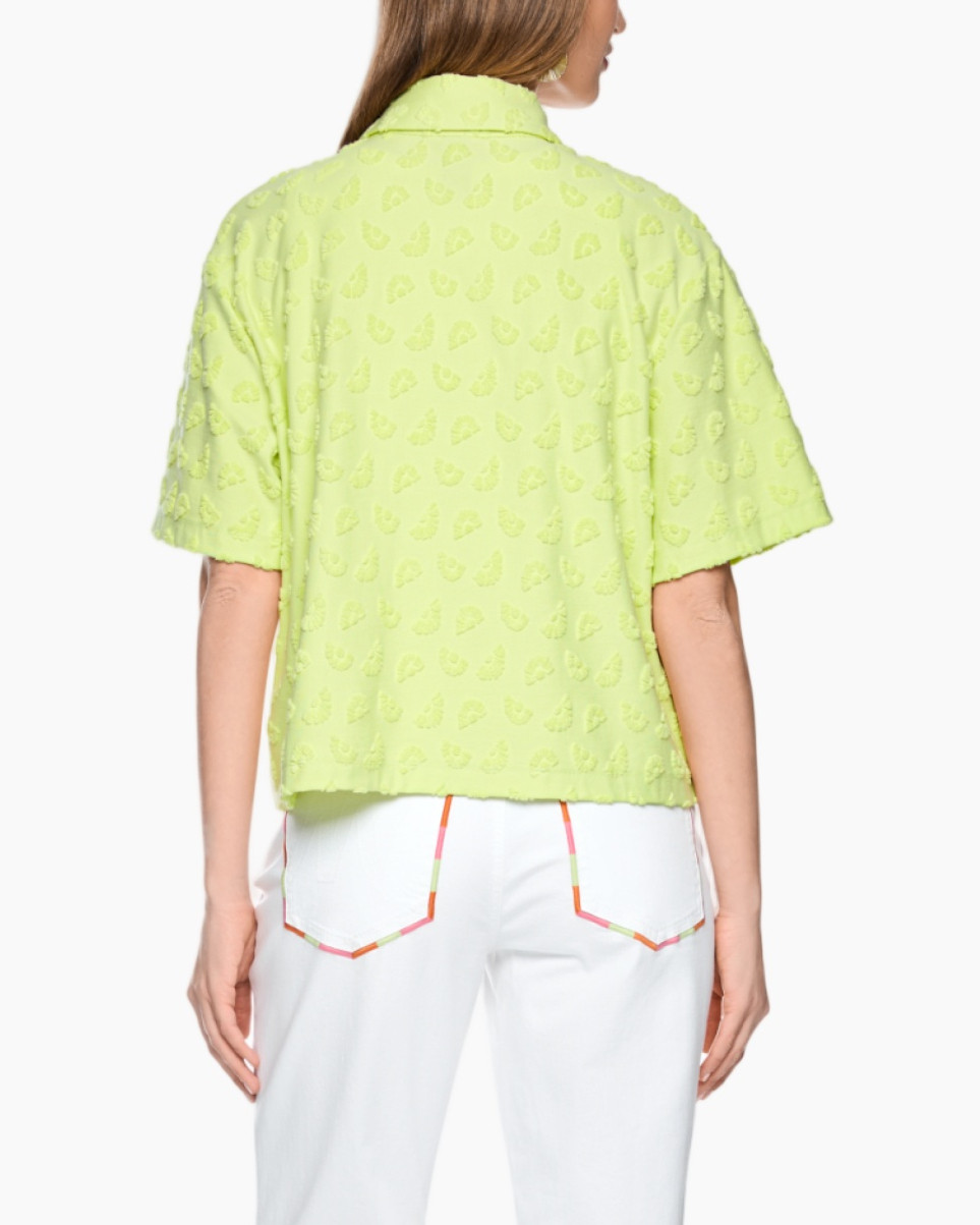 cardigan, korte mouwen, neon lime, textured stof, knopsluiting