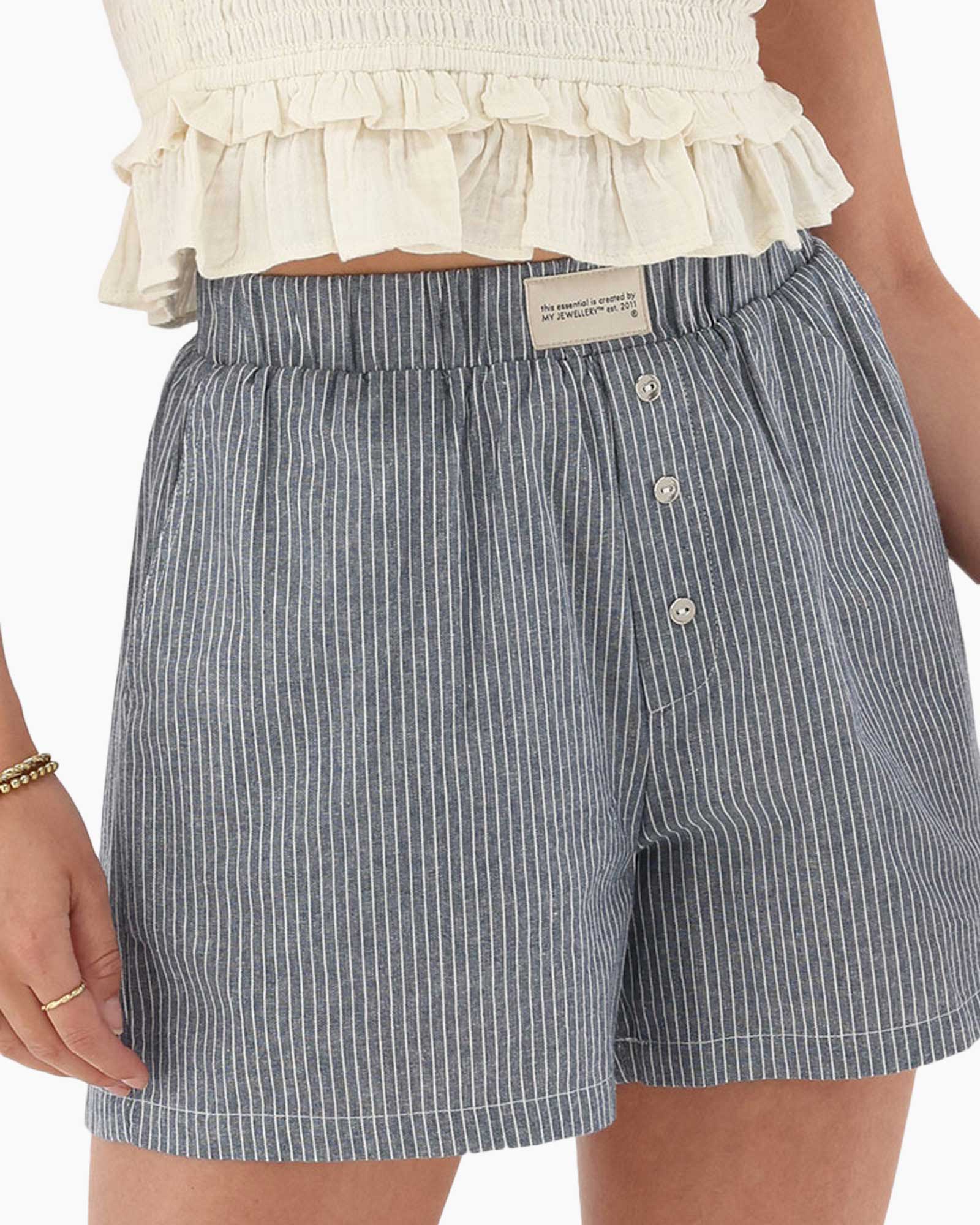 Short Blue Striped Pyjama With Patc Blauw