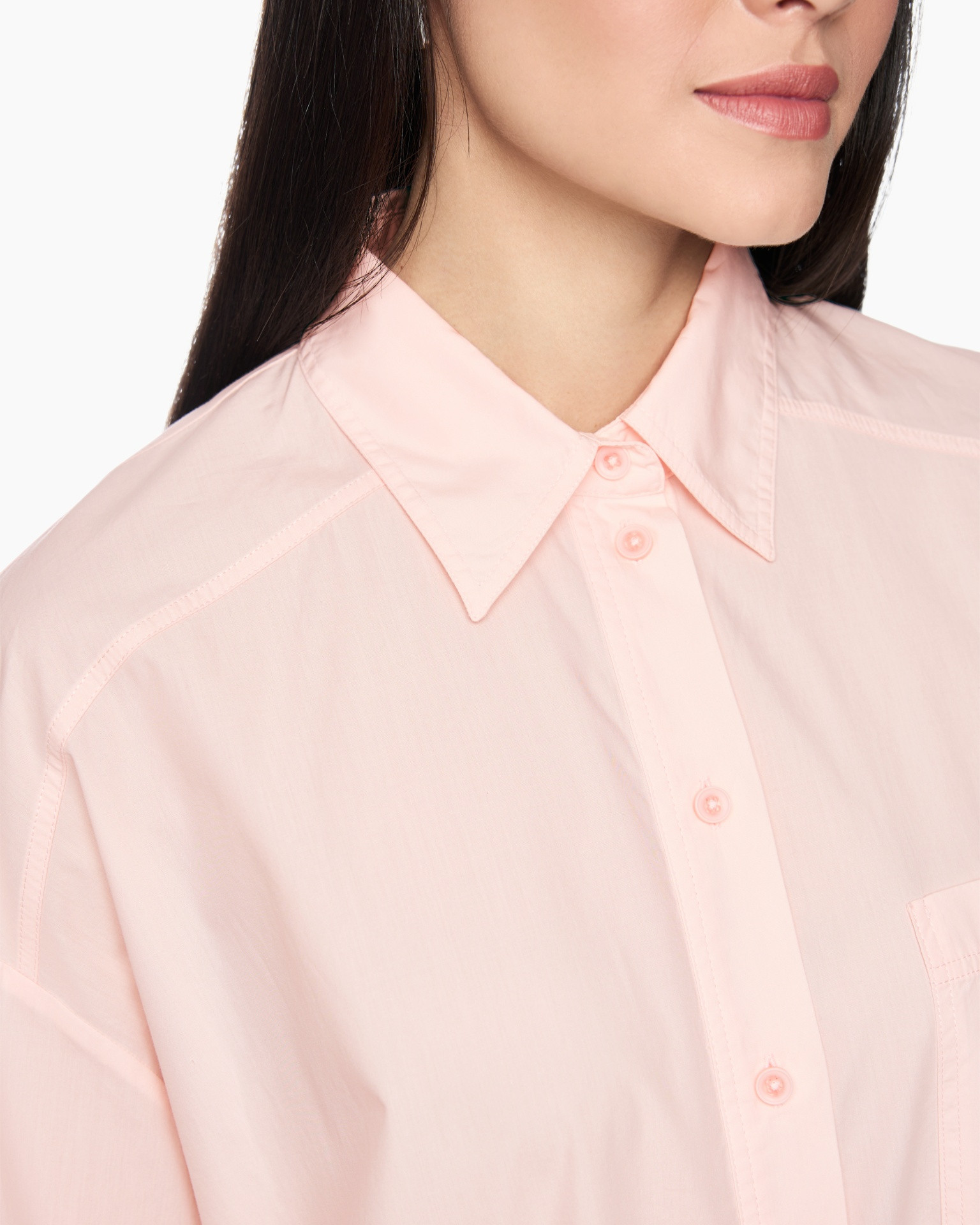 roze shirt, gelijkende kraag, knopen shirt, lichte roze, katoen stof