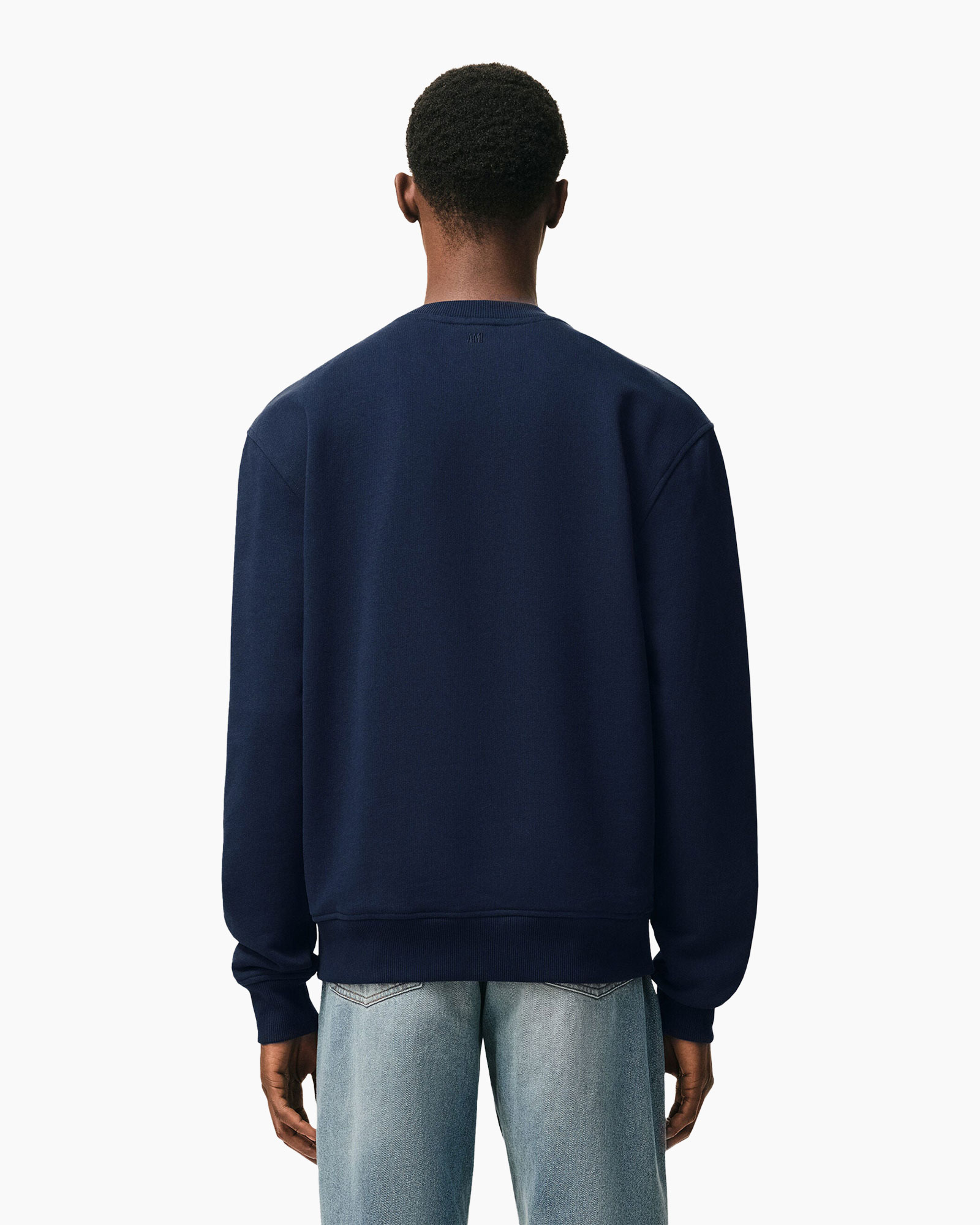 kraagtoon, trui, marineblauw, lange mouwen, eenvoudig
