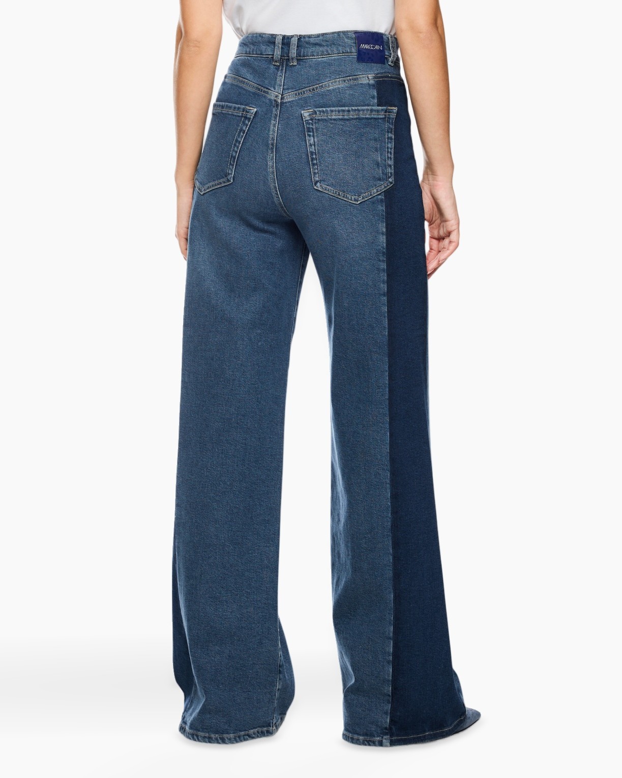 wijdlopende, denim, spijkerbroek, tweedelig, uitlopend
