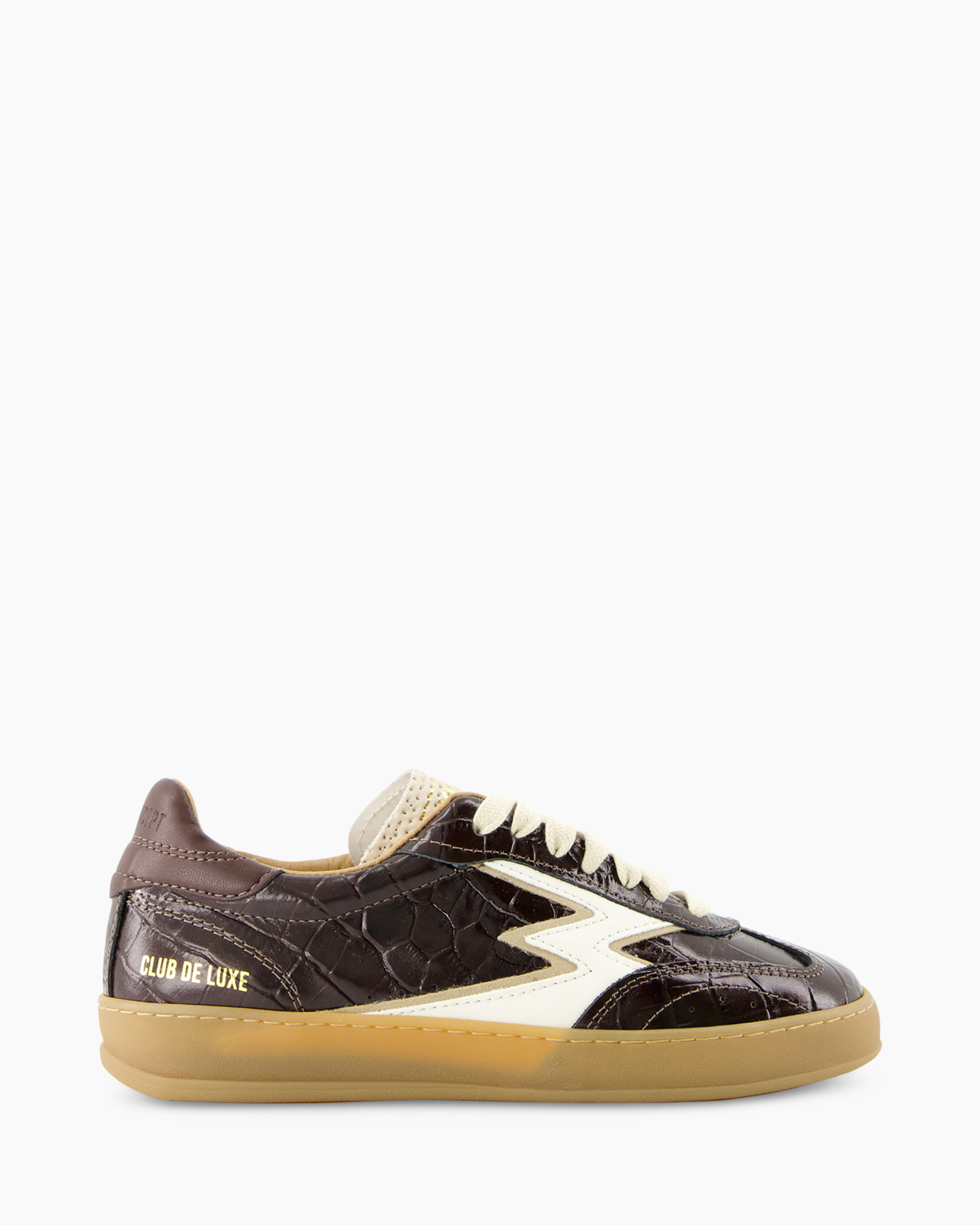sneaker, leer, bruin, gumzool, club de luxe