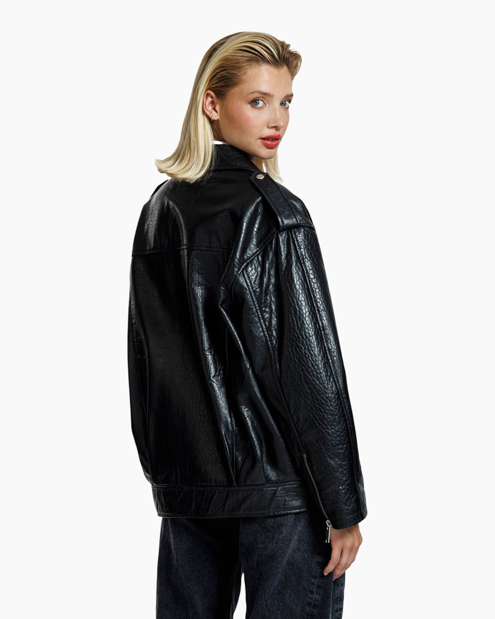 leren jas, biker jas, rits, zilver hardware, zwart