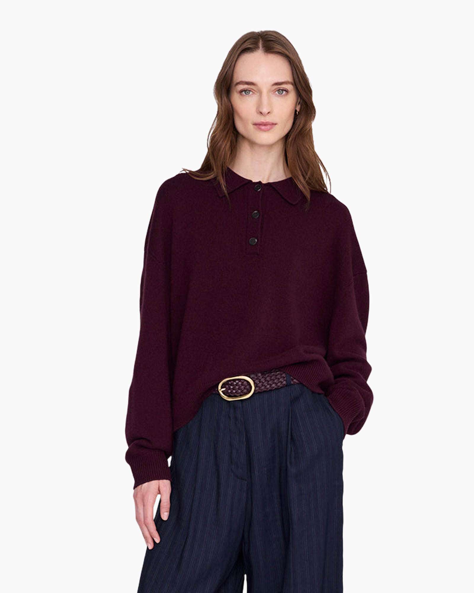 pullover, burgundy, kraag, lengemouw, breiwerk