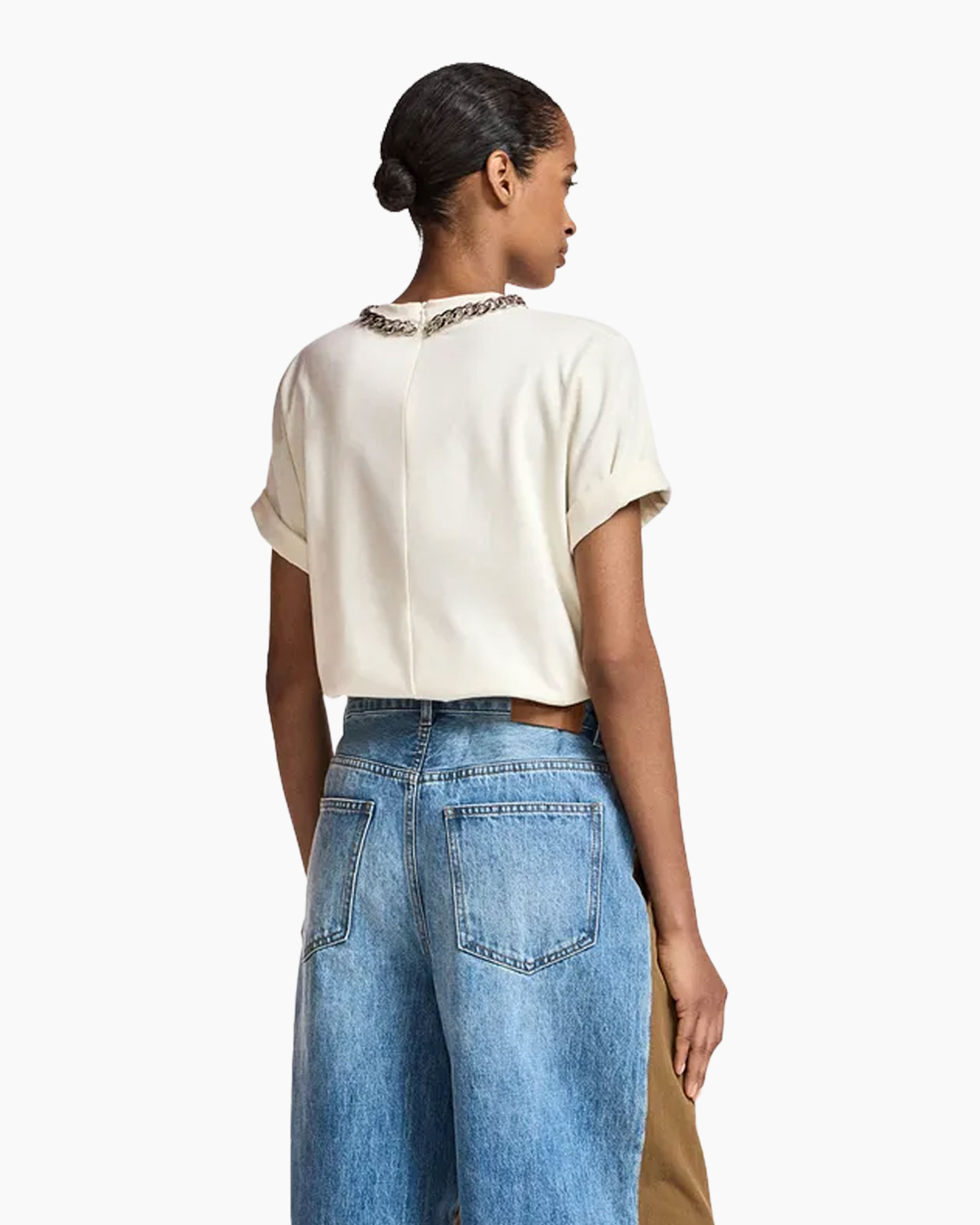 top, korterm, beige, kraag, denim jeans