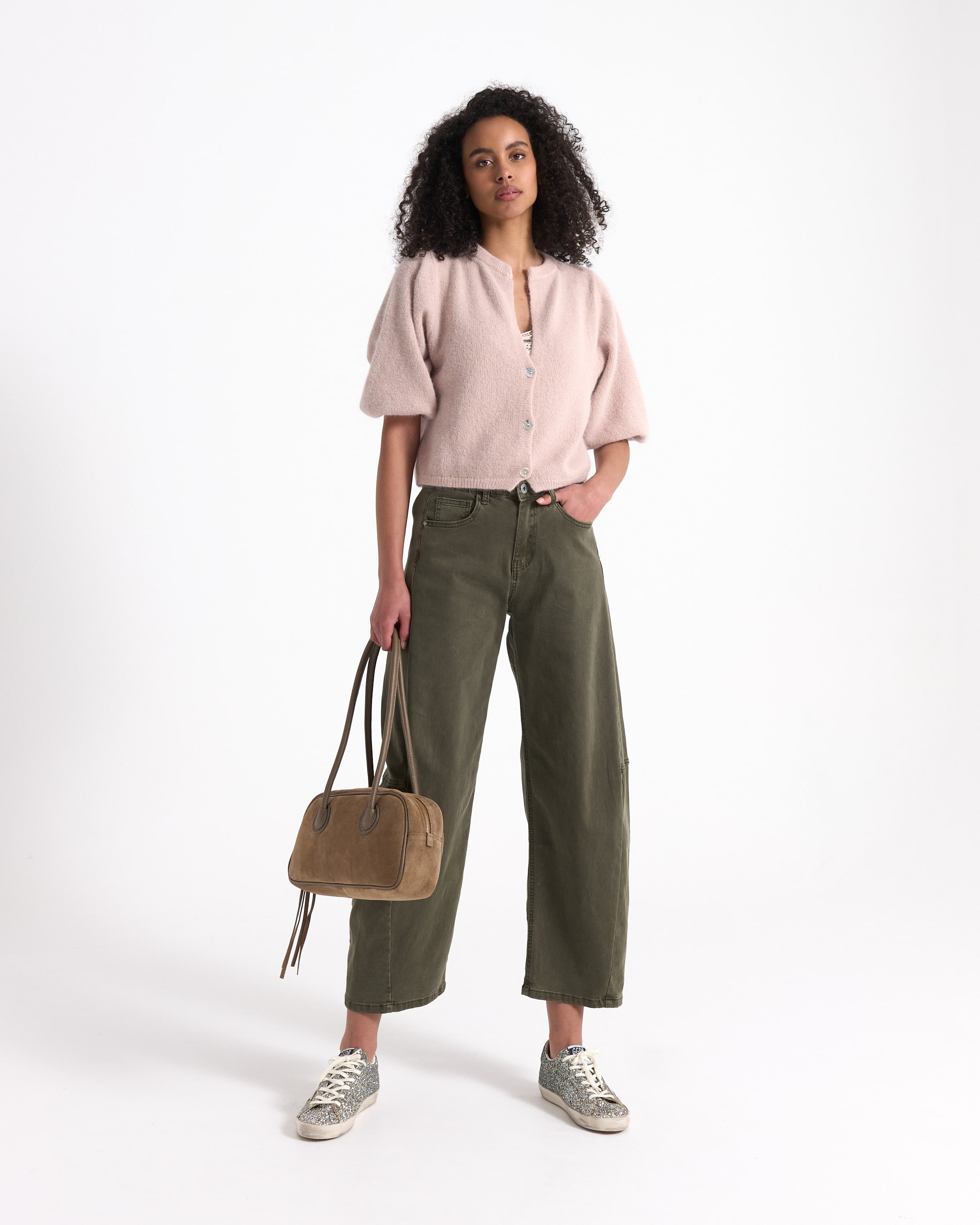 pink cardigan, bomber cardigan, short sleeve, knit top, light pink