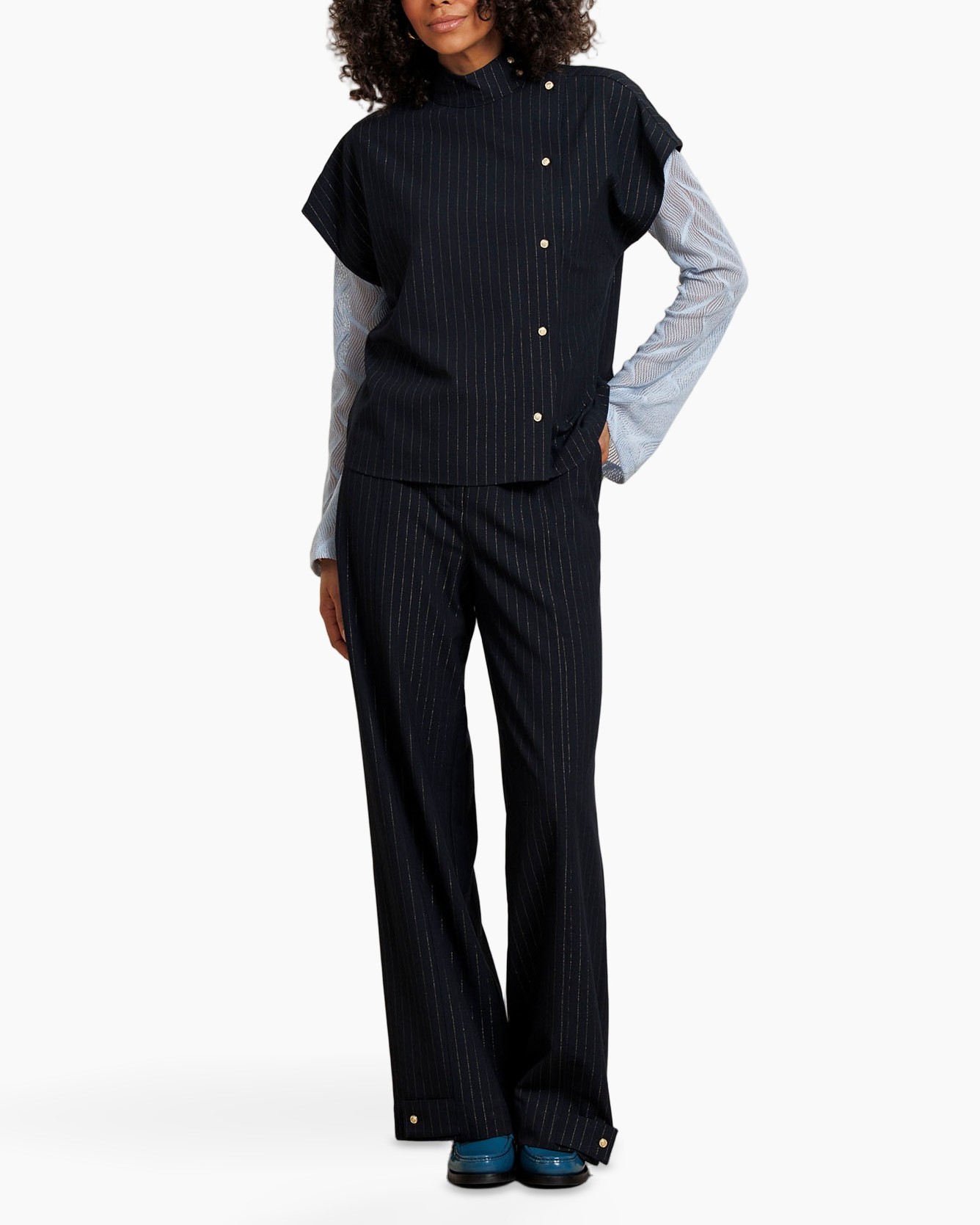 strepen, tweed, broek, jas, top
