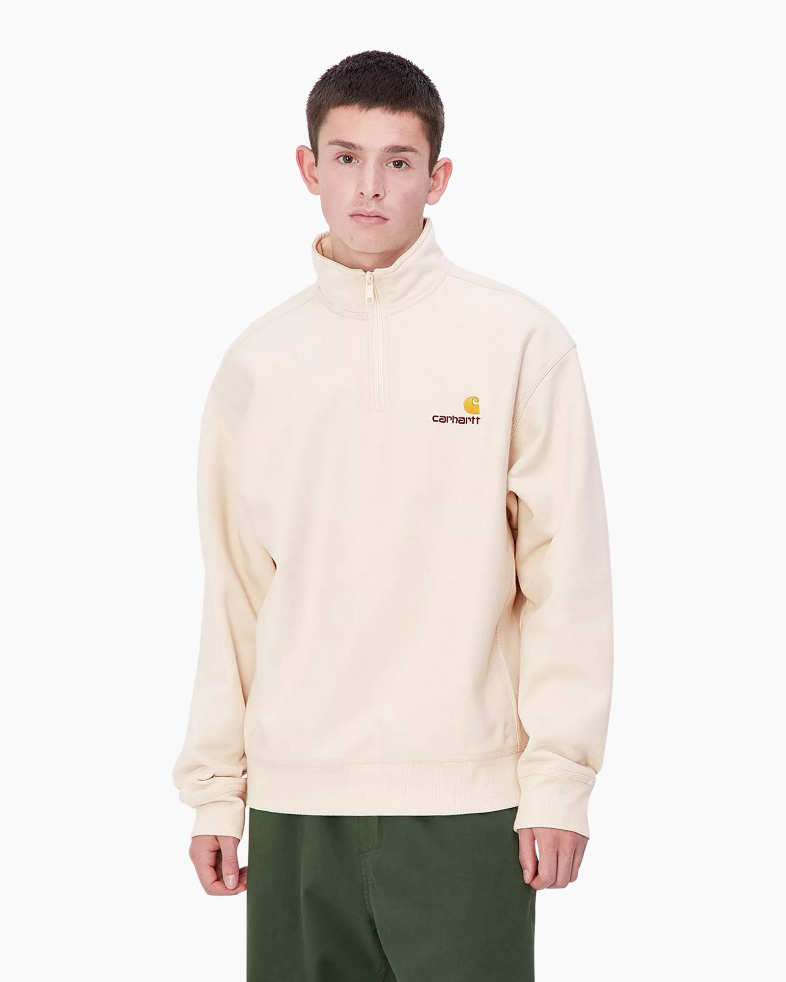 Sweater Half Zip American Script Beige