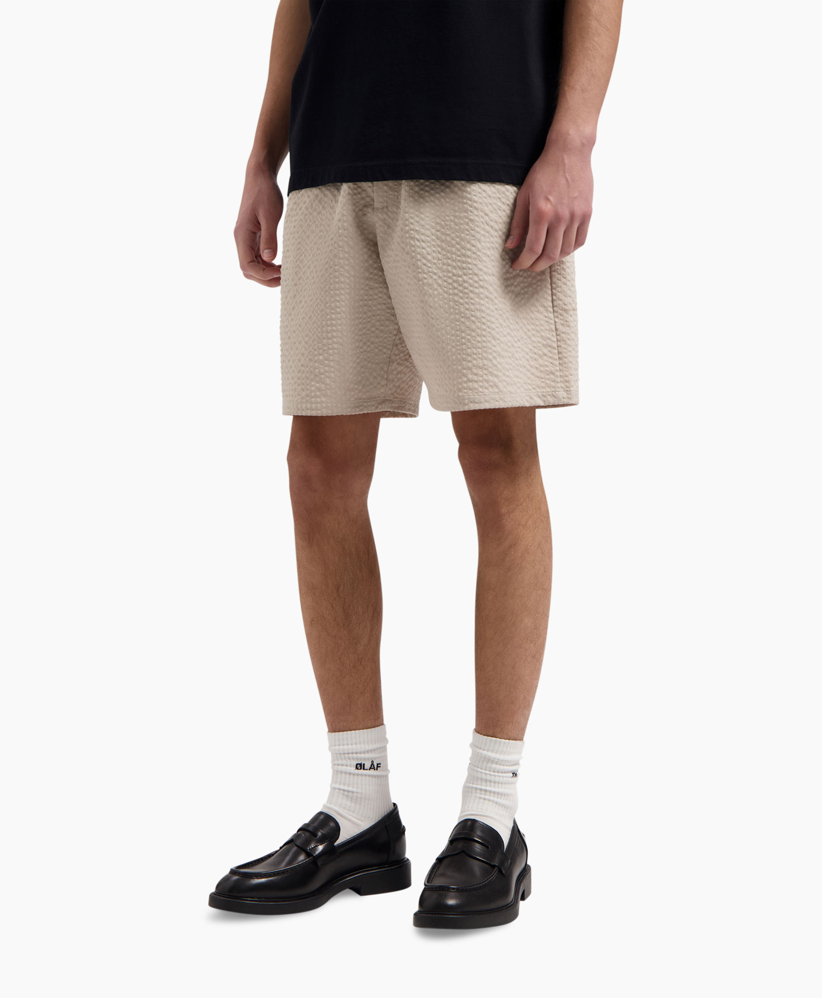 Korte Broek Seersucker Beige