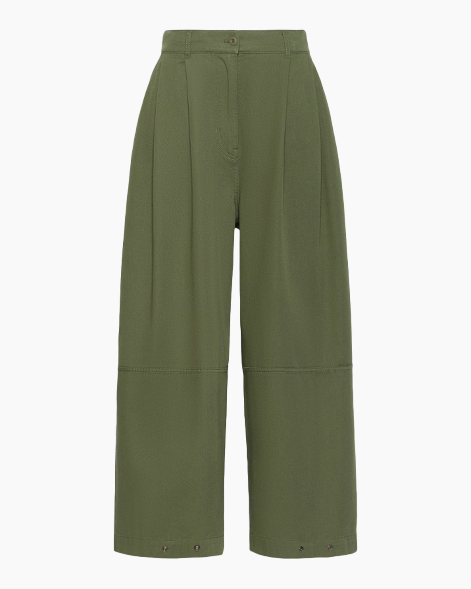 broek, groen, wijd/ wide-leg, cargo-geïnspireerd, knopen zoom